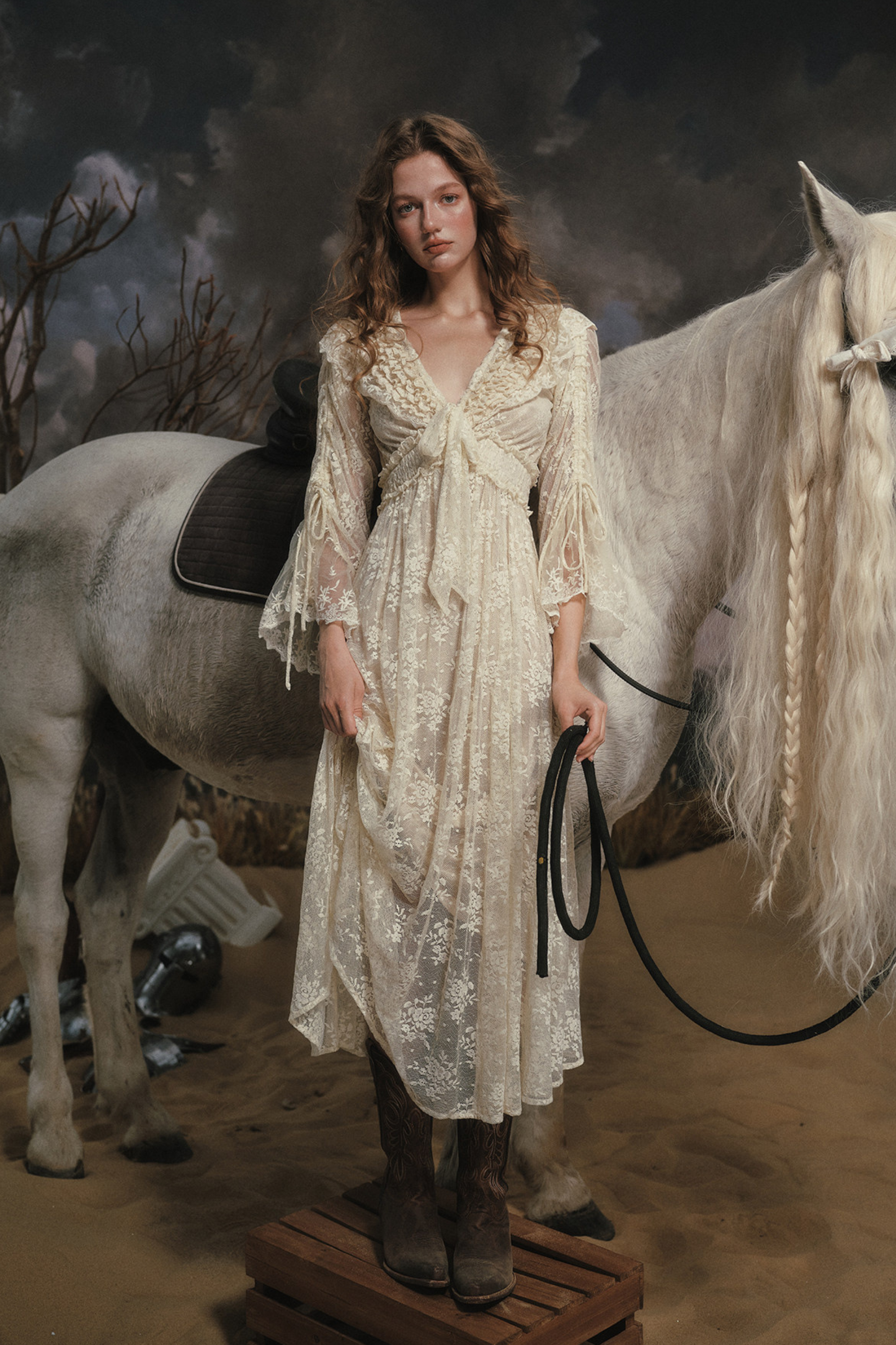 Western Lace Long Dress + Corset