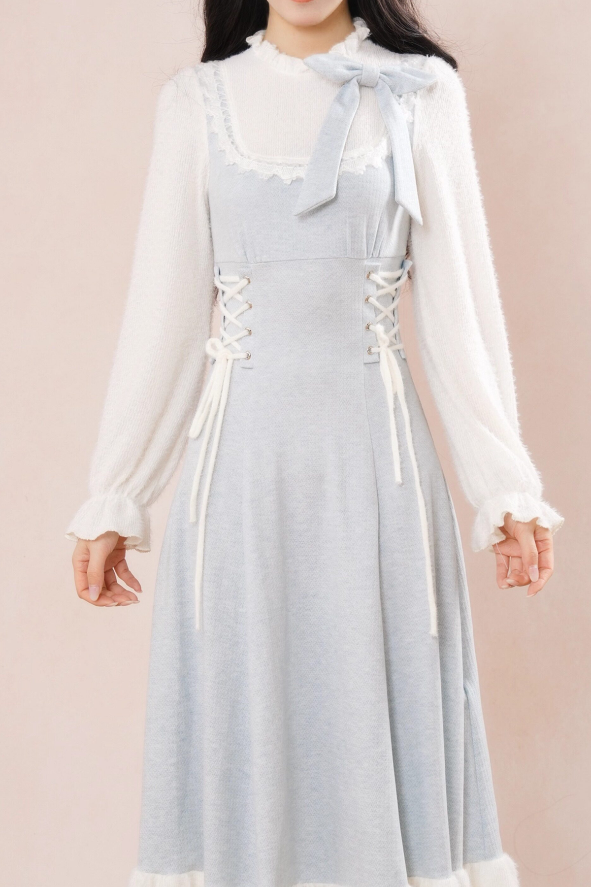 French Blue Ruffle Dress