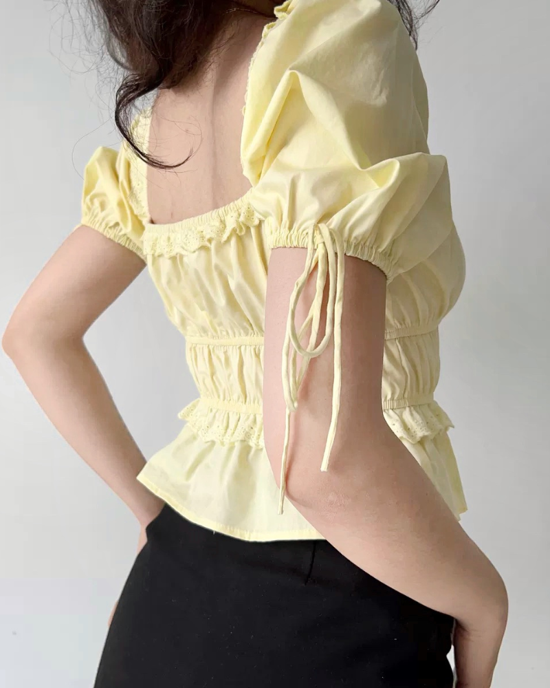 French Retro Puff Sleeve Lace Coquette Shirts