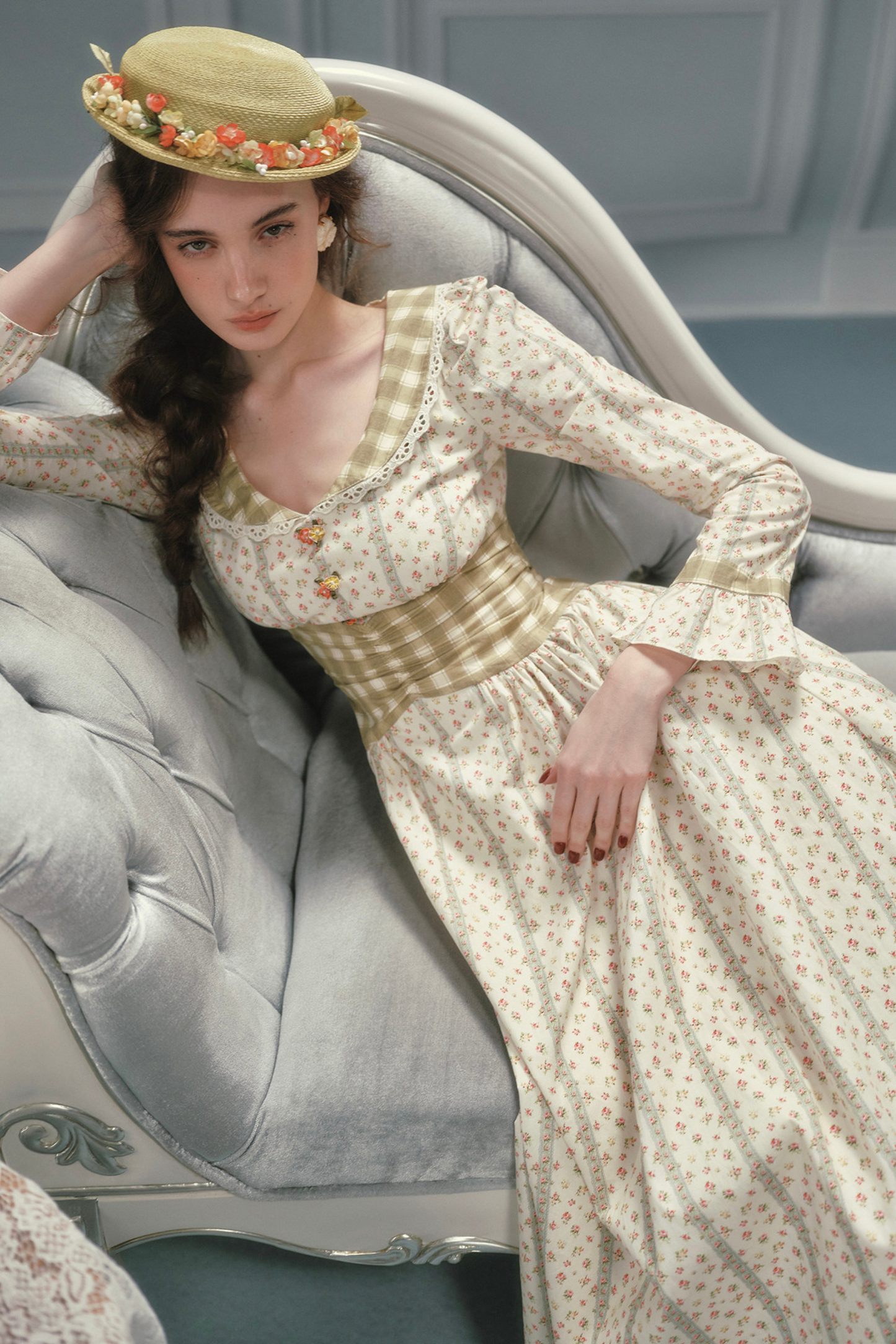 Retro Lace Maid Floral Cotton Dress