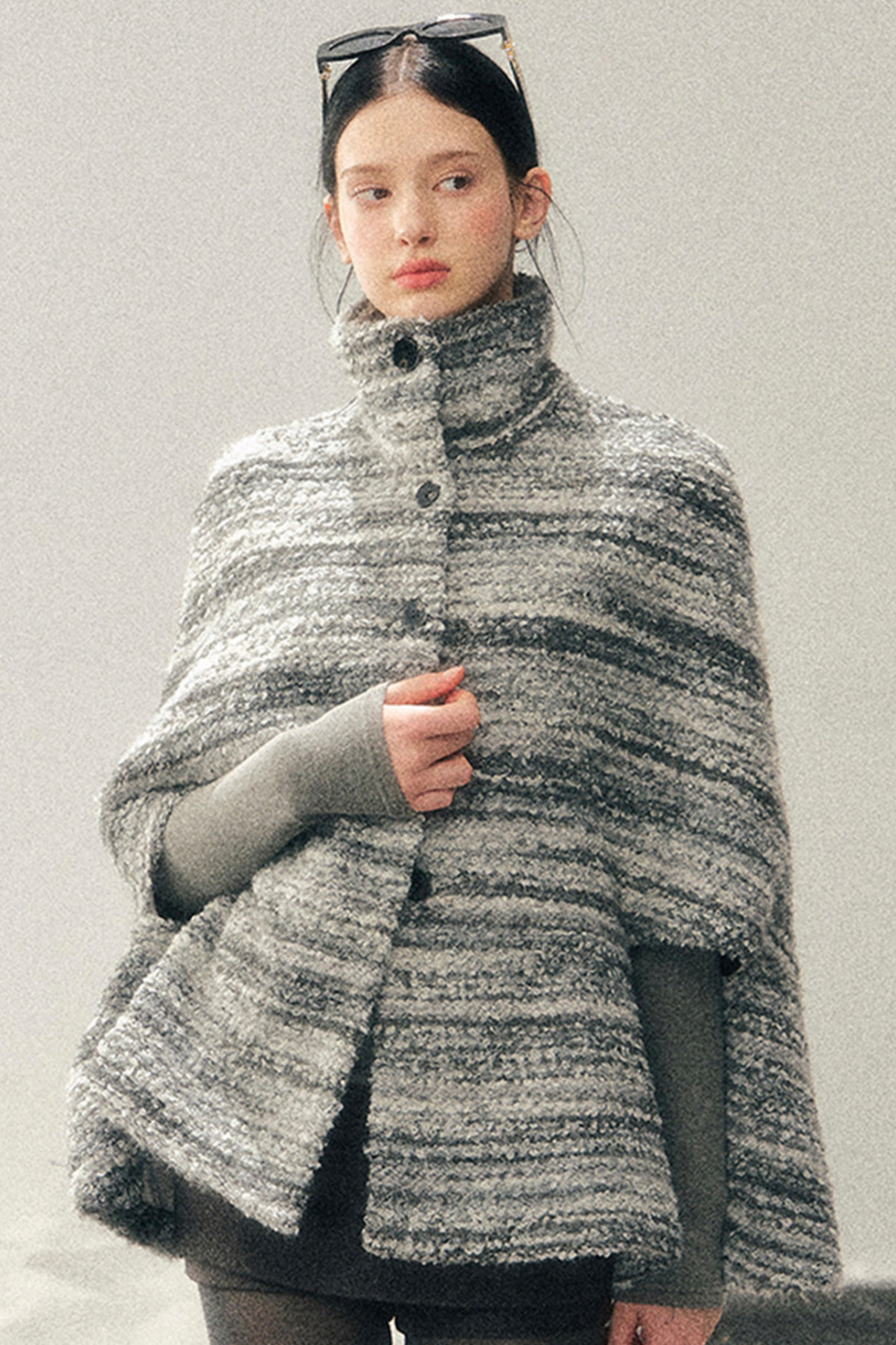 French Striped Wool Turtleneck Coat