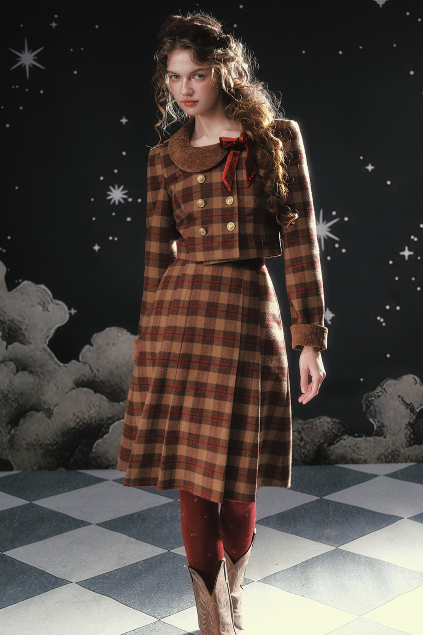 French British College Maillard Check Jacket + Skirt