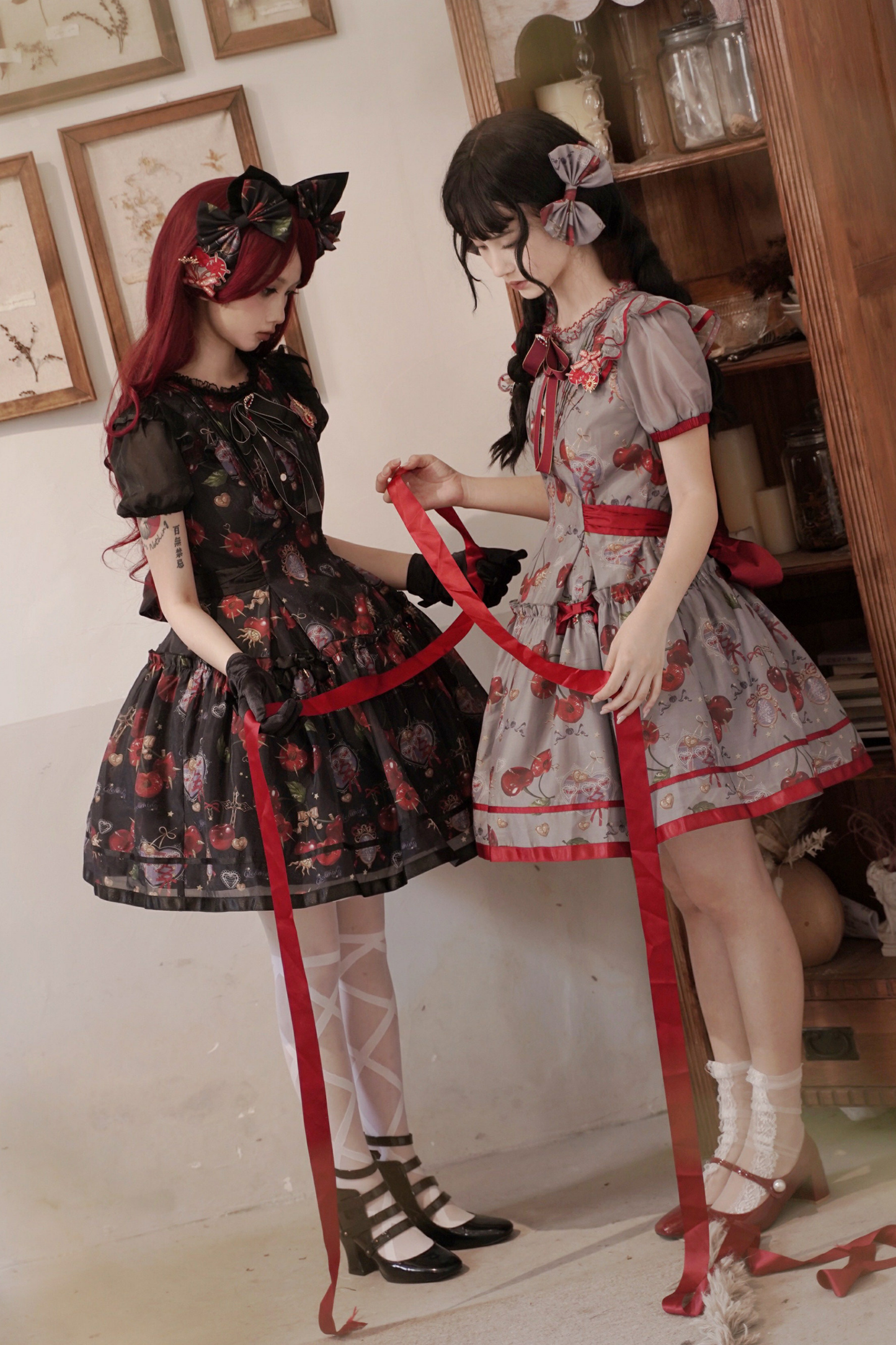 Retro Antique Cherry Sweet Lolita Dress + Jumper Skirt