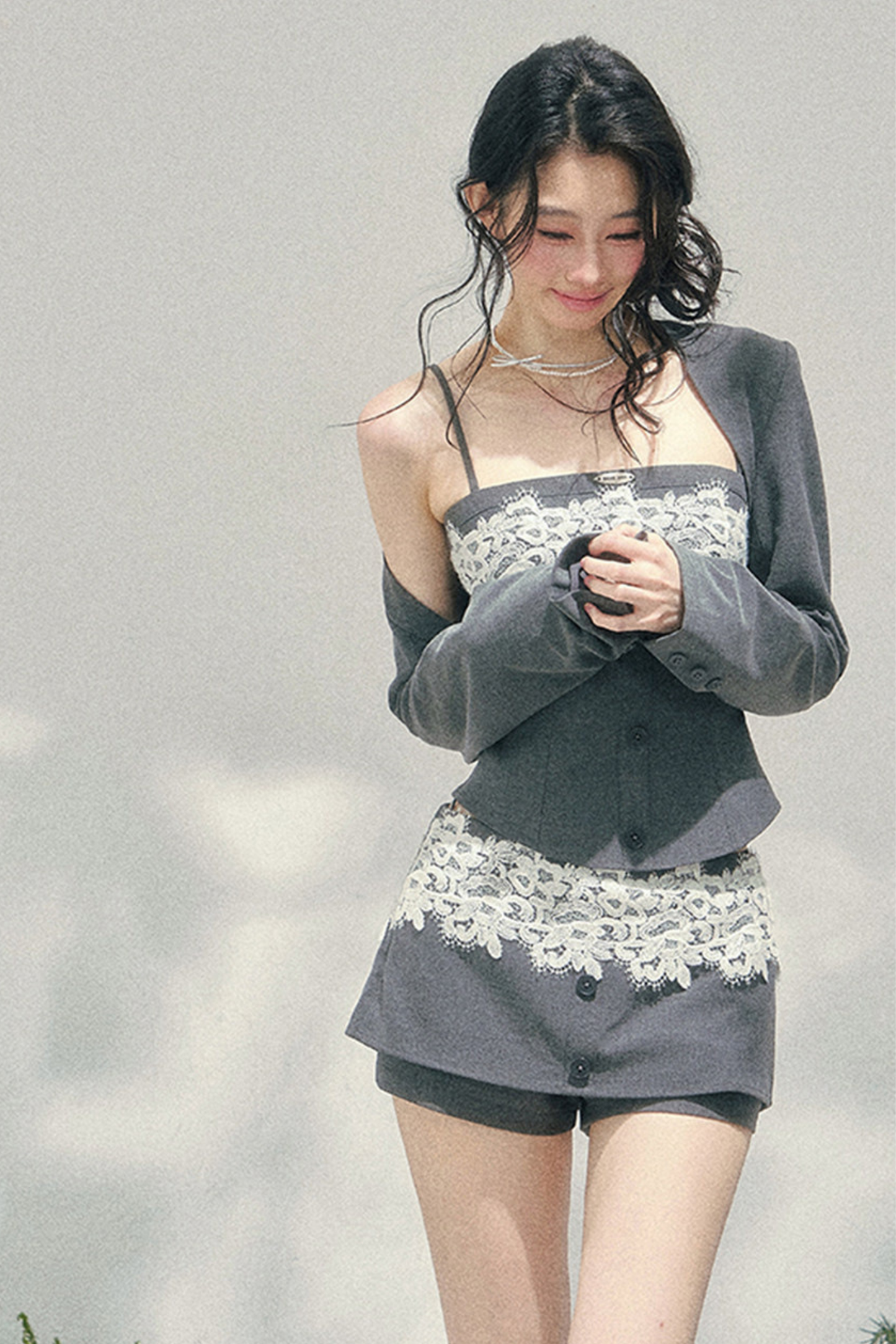 Elegant Lace Camisole Top + Shawl + Culottes