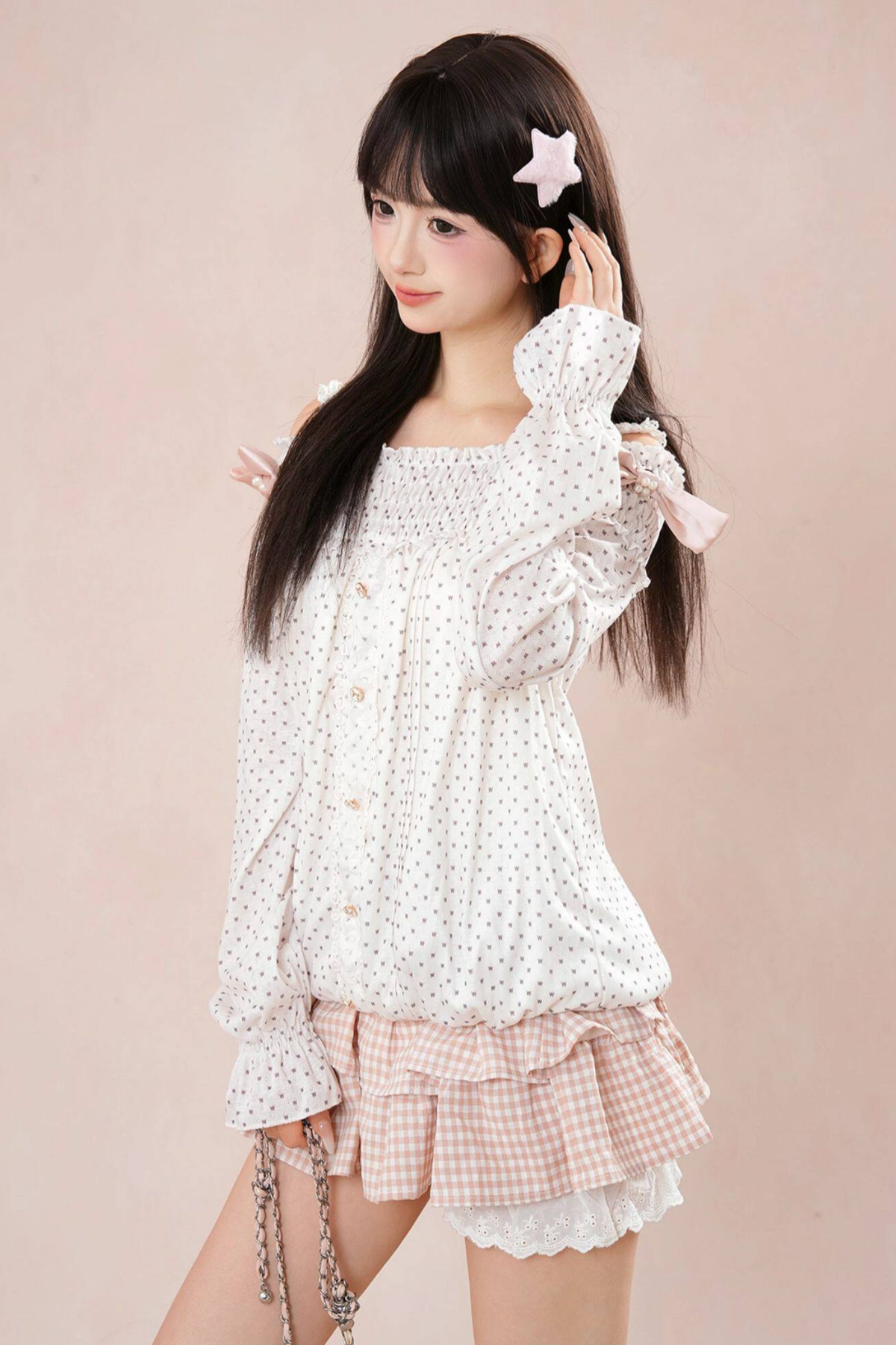 Polka Dot Balloon Sleeve Top + Cake Skirt