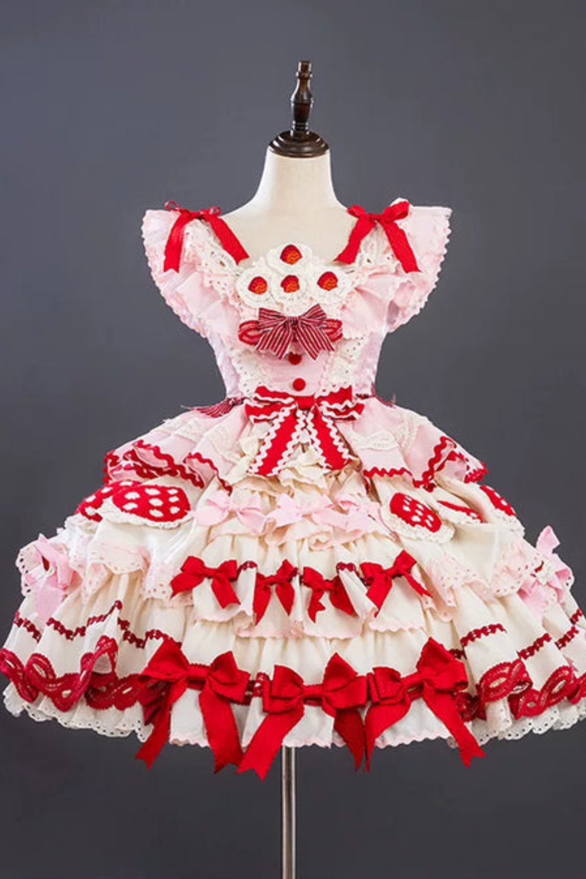 Strawberry Fantasy Lolita Dress + Jumper Skirt + Ribbon + Sleeves + Bonnet