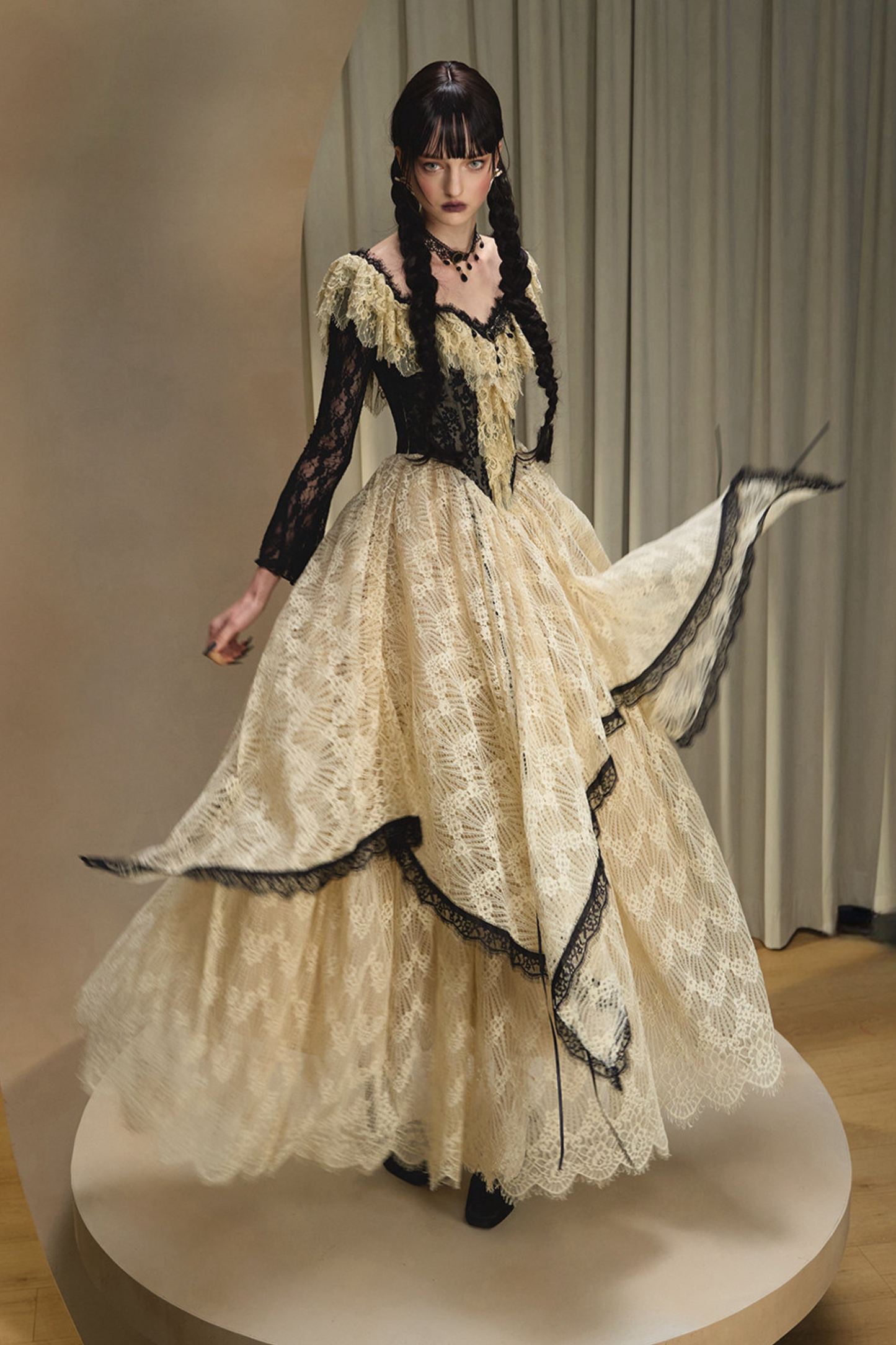 Lace Maid Retro Waist French Dress