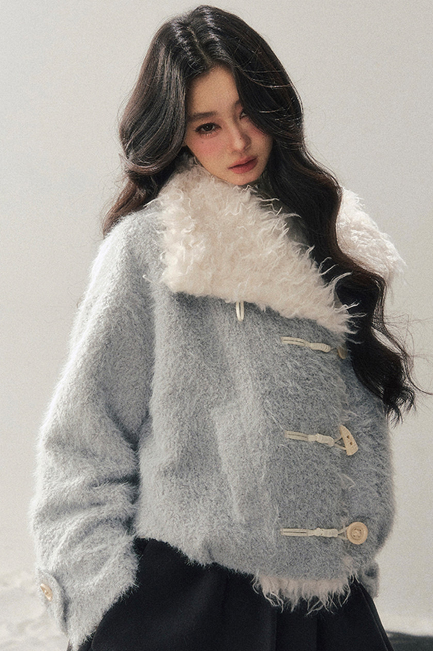 Horn Button Fur Sweet Coat
