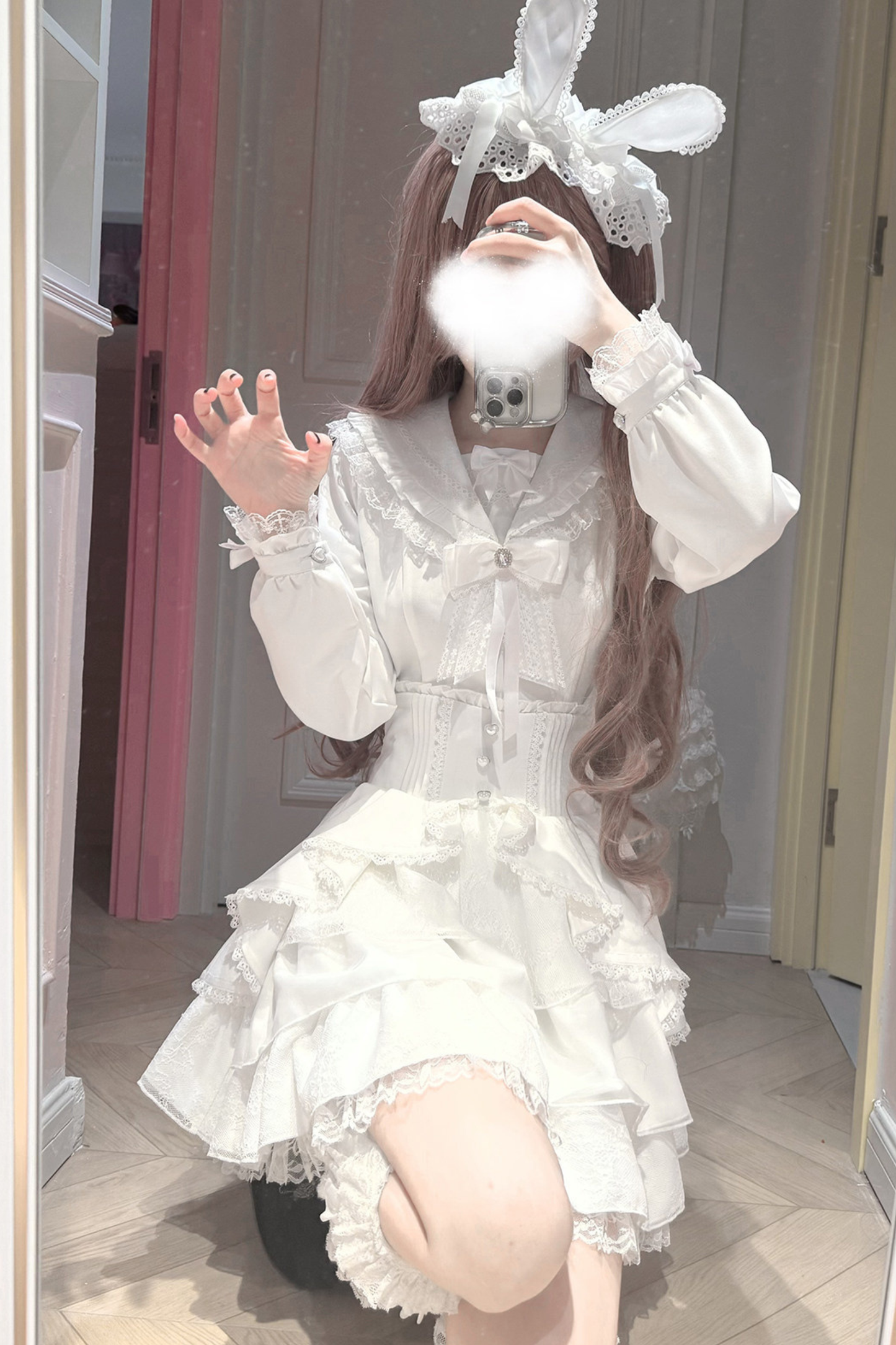 Snow Cat Hooded Cape Coat + Shirt + Skirt