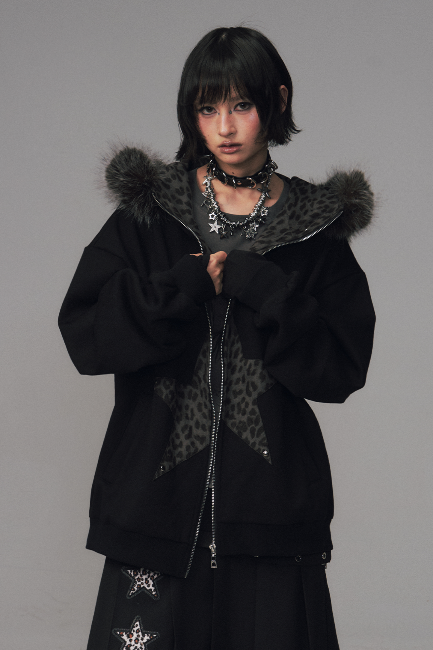 Leopard Print Fur Collar Jacket