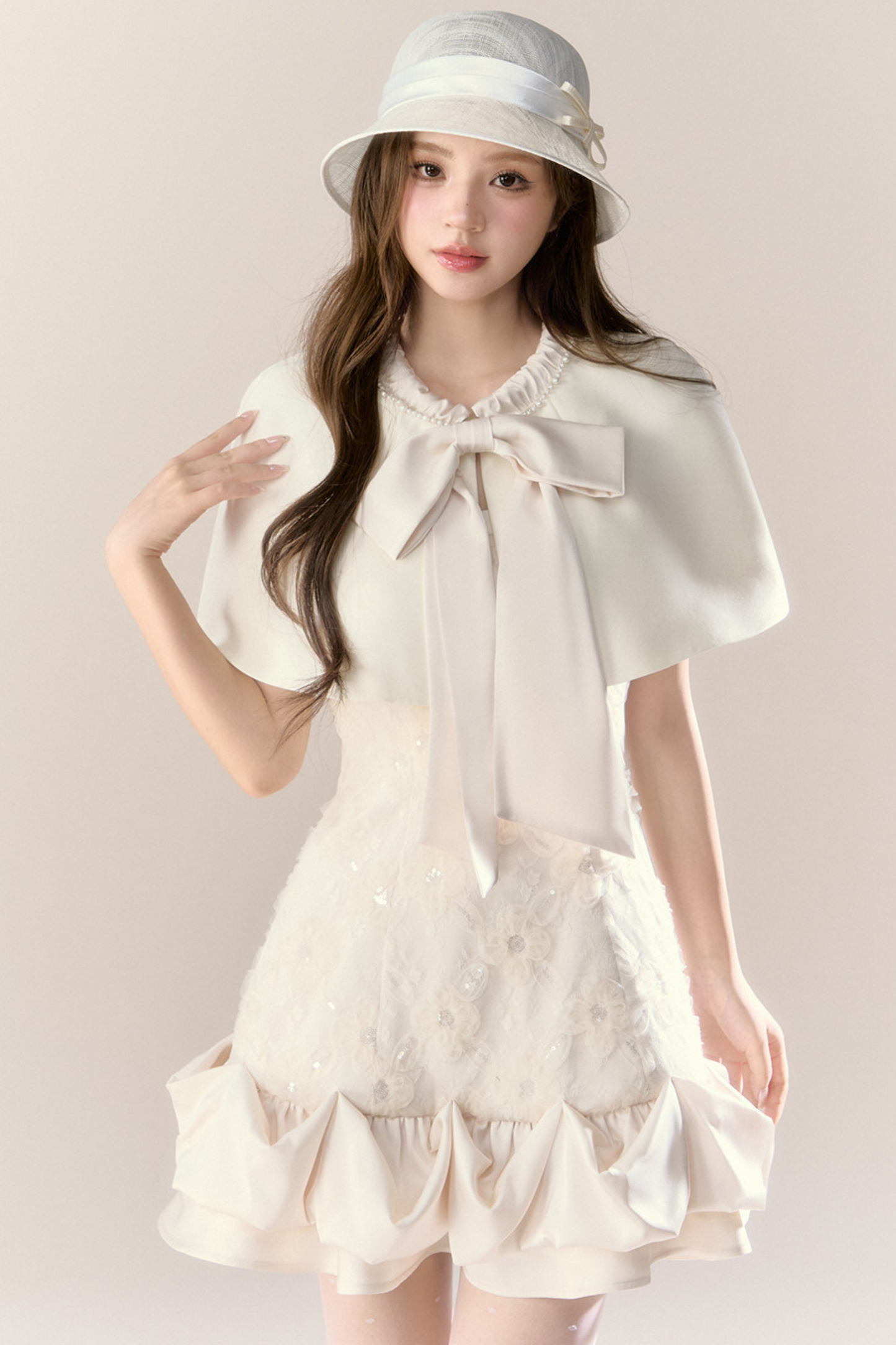Frill Girly Pure Sleeveless Dress + Ribbon Cape
