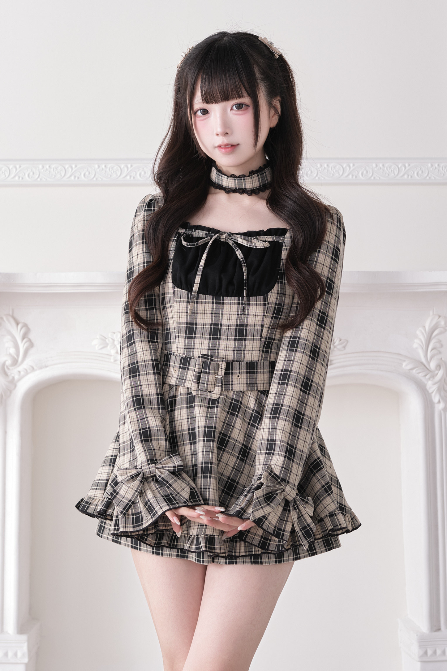 Check Ribbon Lace Dress