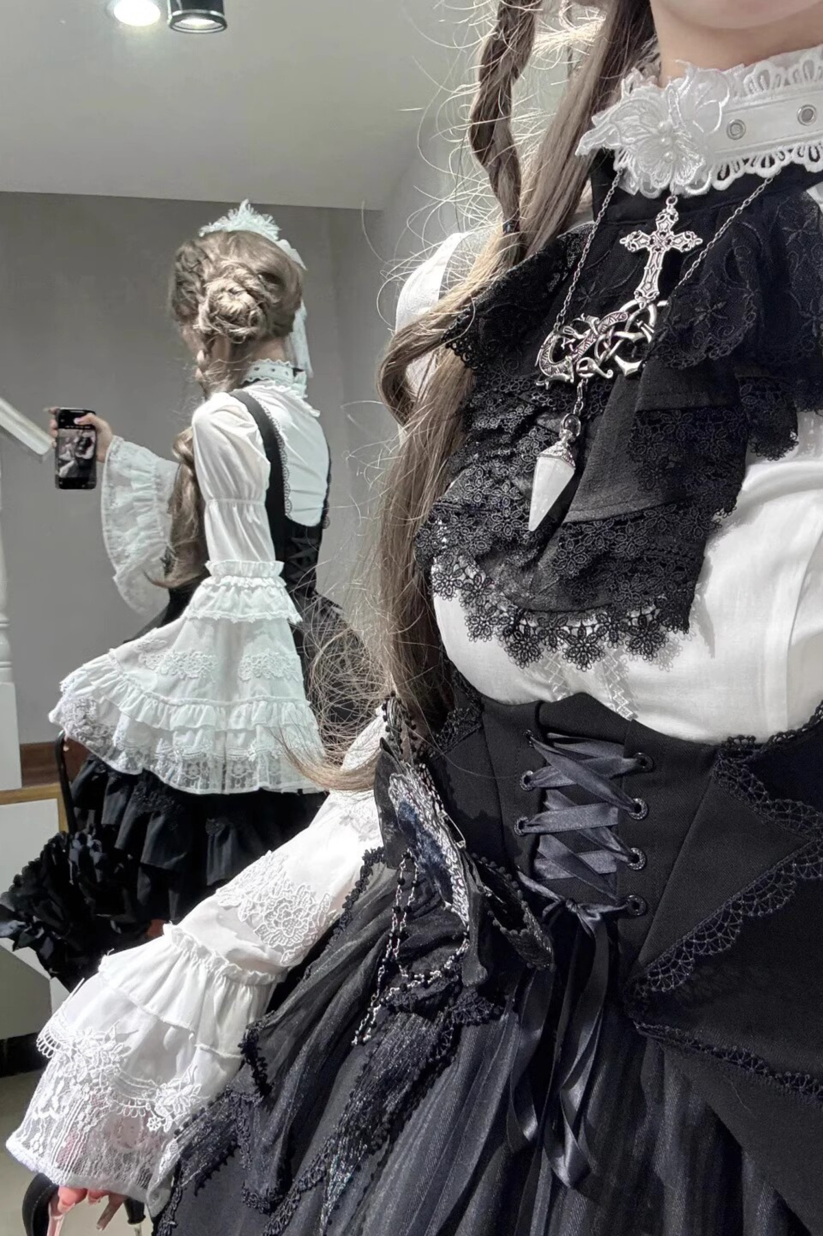 Gothic Lace Trumpet Sleeve Blouse
