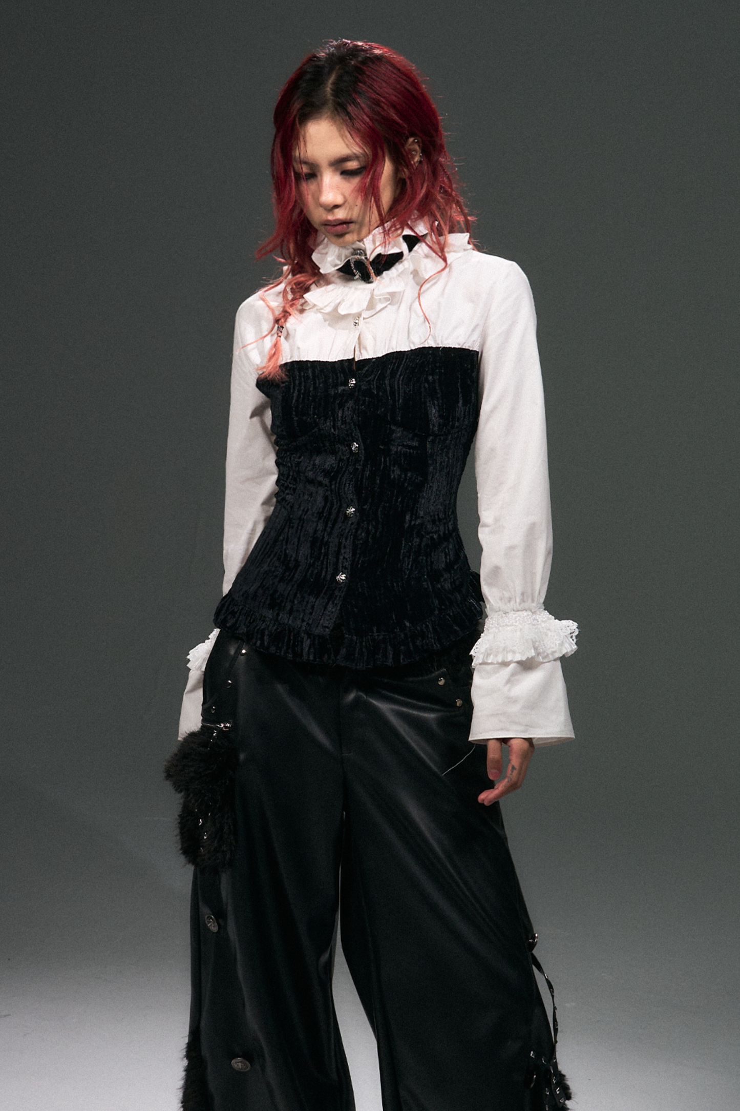 Velvet Lace-Up Blouse