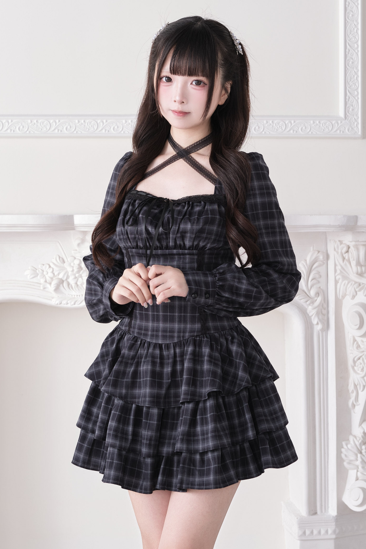 Striped Plaid Lace Dress