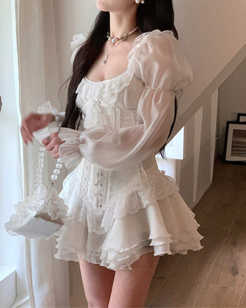 Vintage White Puff Sleeve Princess Coquette Dress