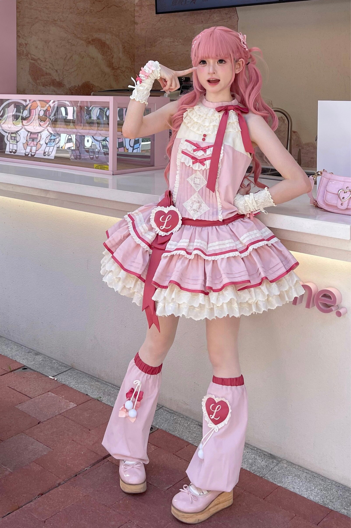 Scarlet Heartbeat Sleeveless Dress + Sleeves + Headband + Leg Warmers