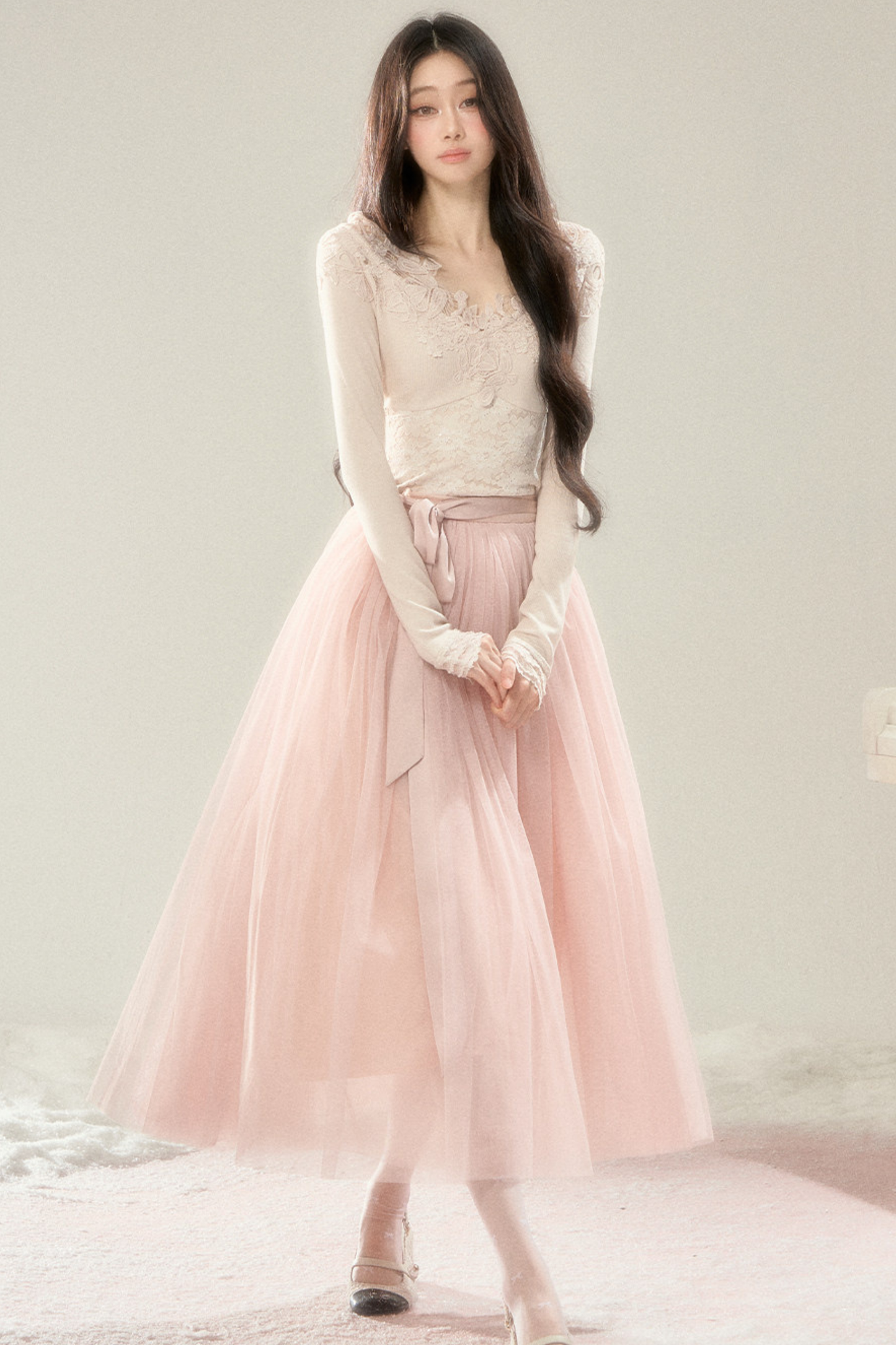 Noble French Lace Top + Flare Tulle Skirt