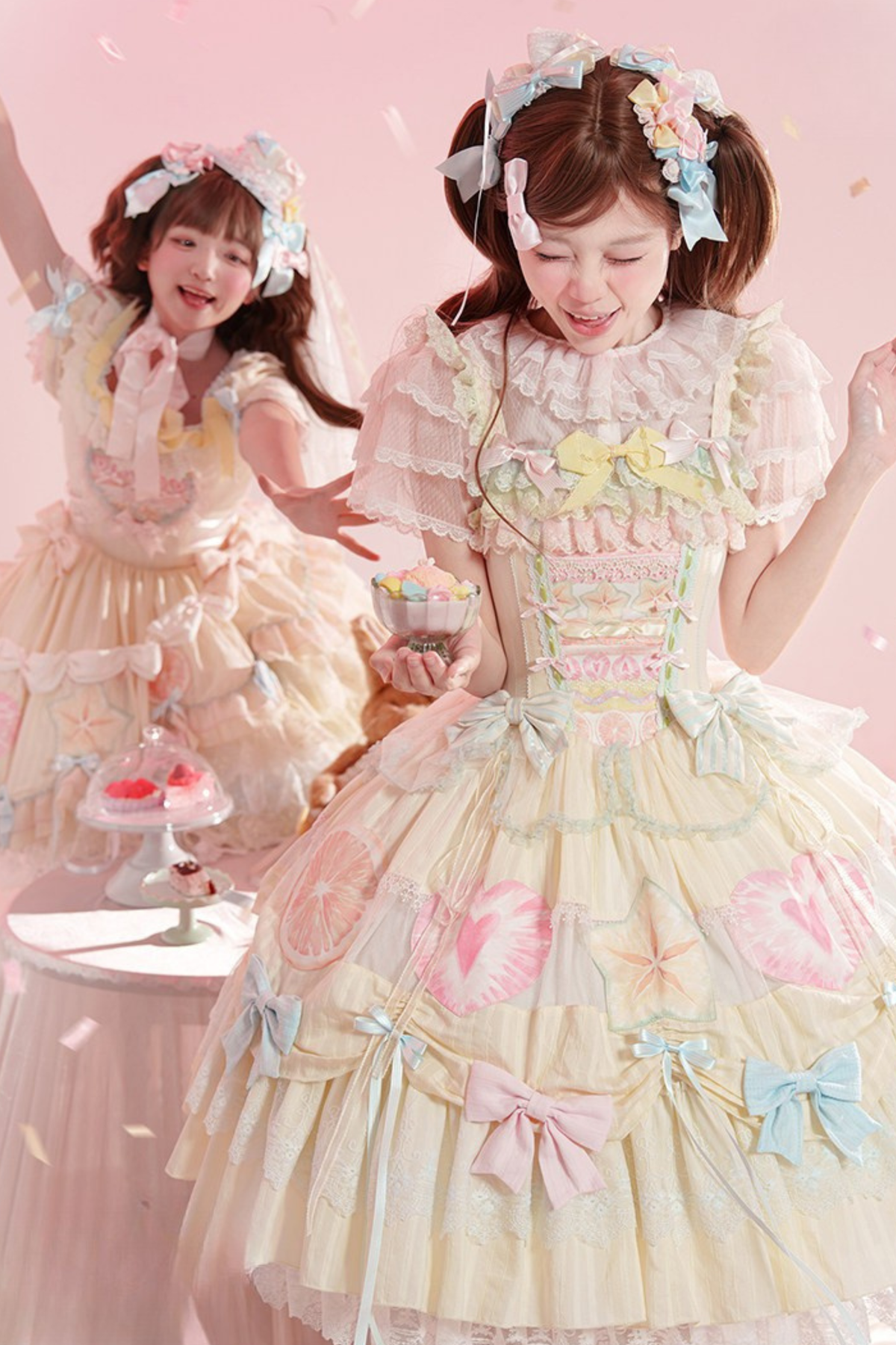 Slice Cake Gorgeous Lolita Dress + Jumper Skirt + Headband + Clip + Hat