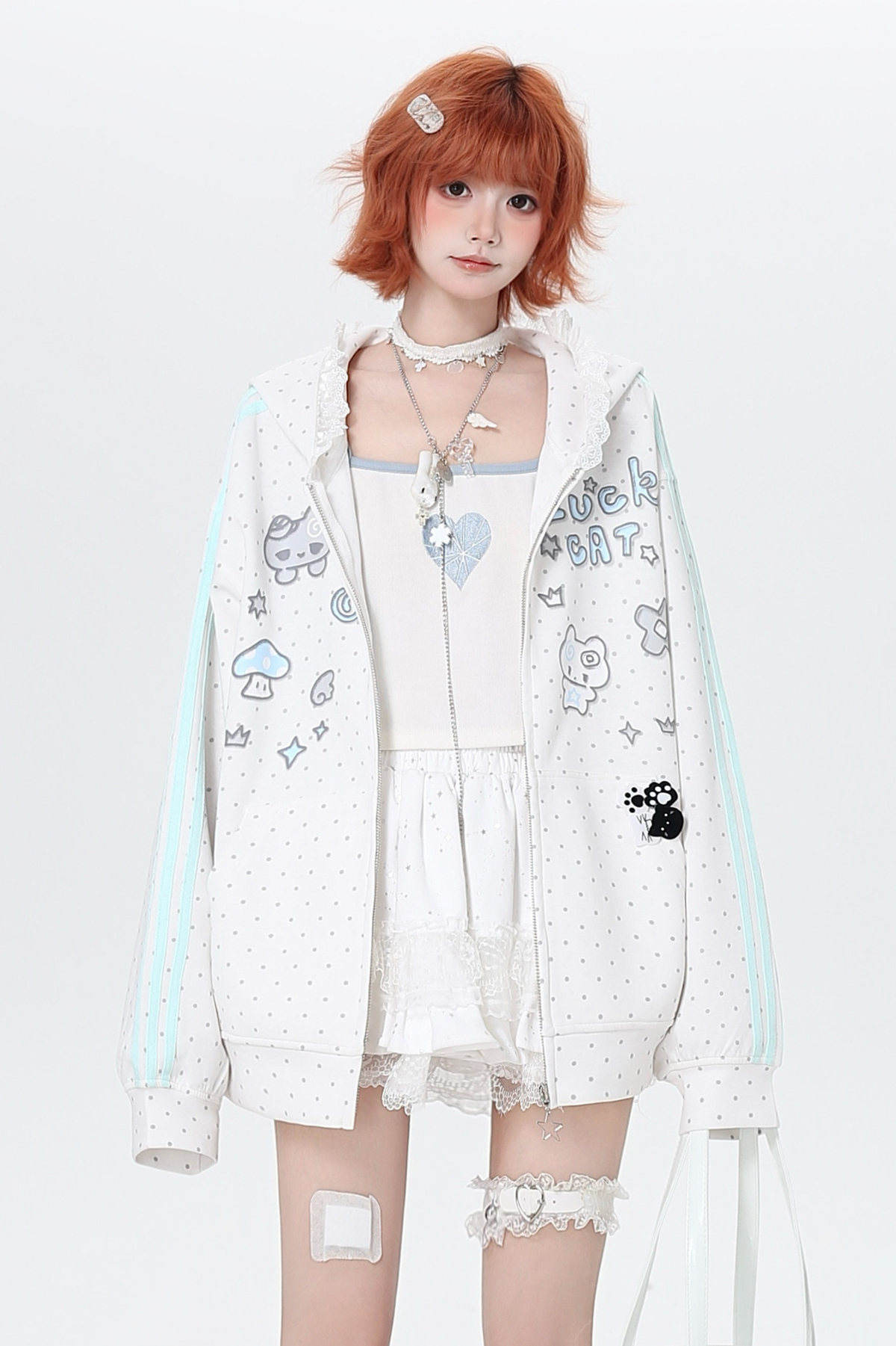 Polka Dot Loose Fit Hoodie Jacket