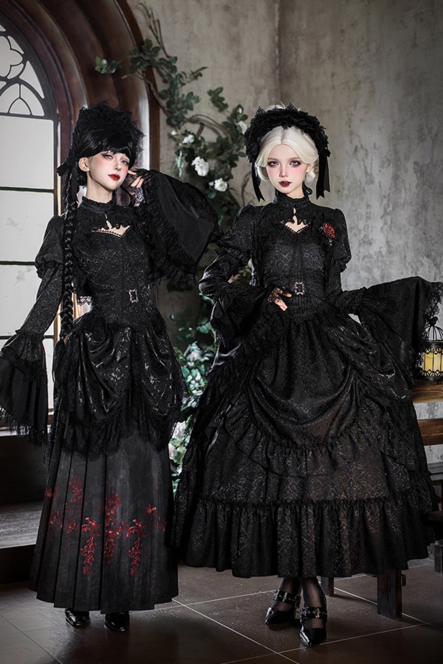 Gothic Corset Tops + Short Coat + Horse + Curtain + Skirt + Flower + Bonnet