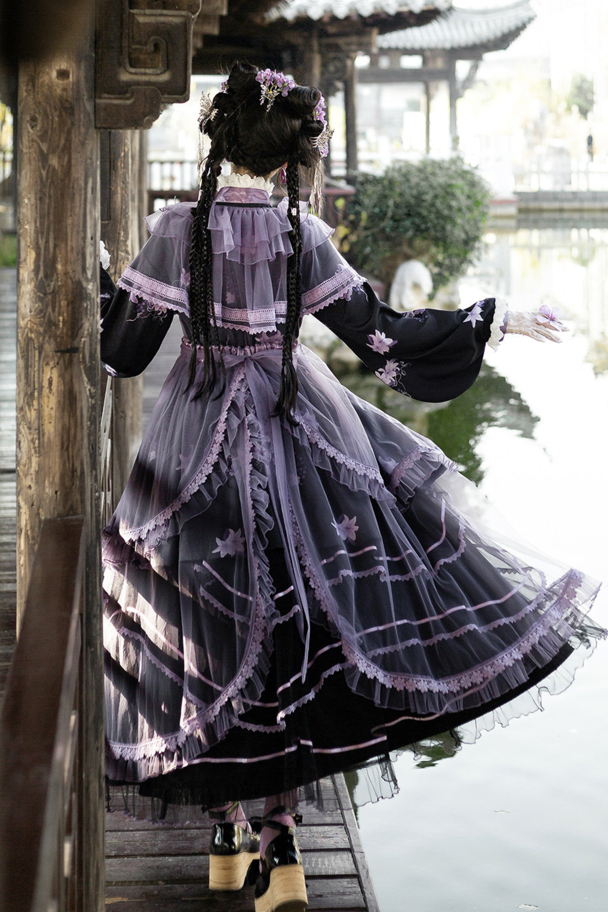 Purple Silk Cross Collar Dress
