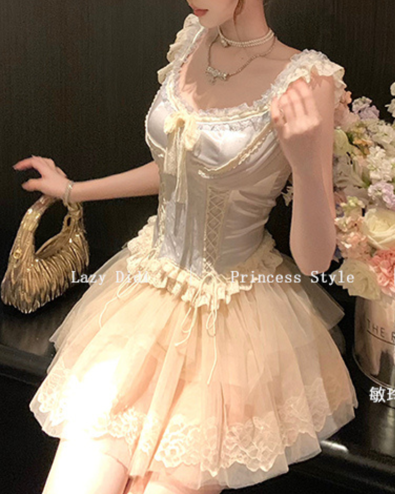 Anna Silver Blue Satin Lace Coord