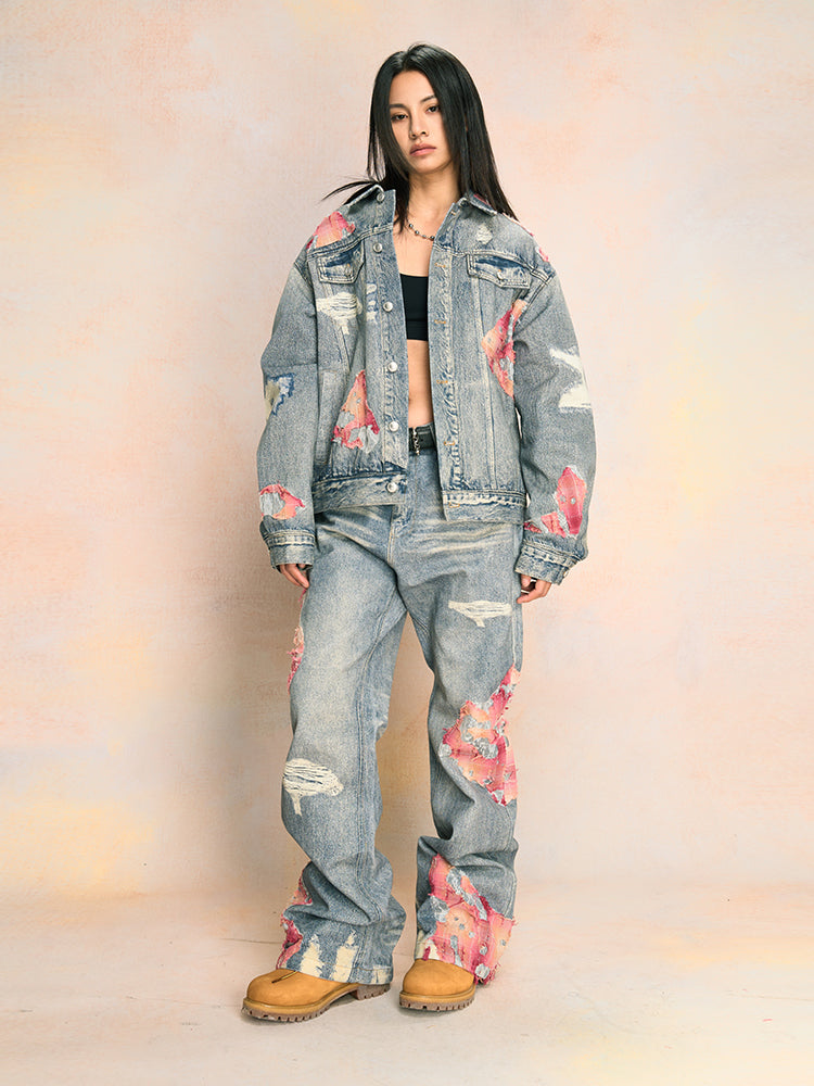 Elegant Evening Lace Embroidered Denim Jeans