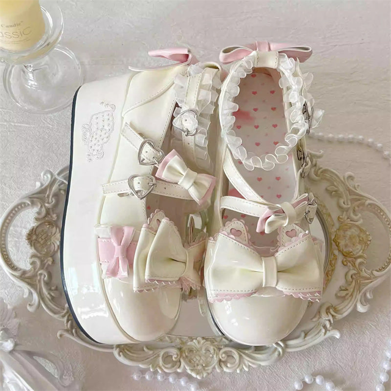 Confession Willingness Height Increasing Print Bowknot Lace Sweet Lolita Shoes 4 Colors White
