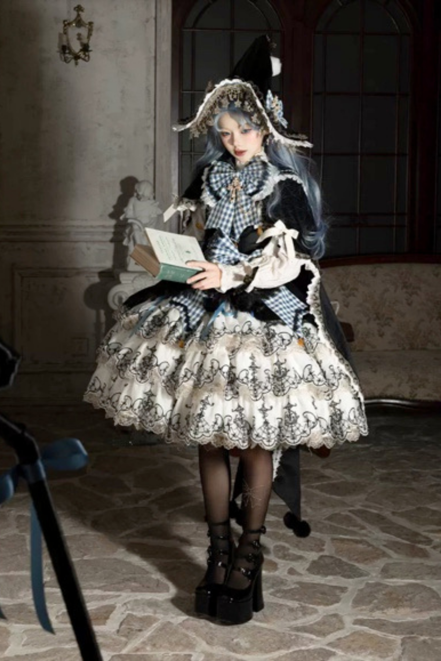 [Pre-order] Element Lolita Jumper Skirt + Inner Top + Cape + Big Ribbon + Hat