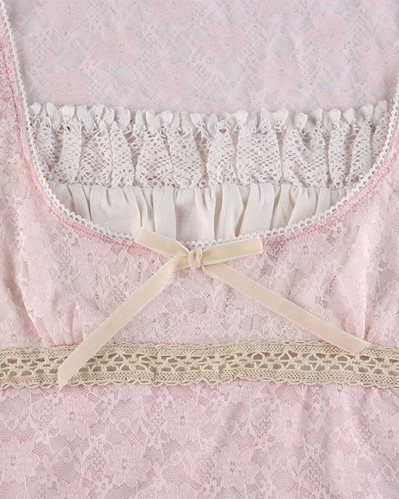 Pink All Ribbon Lacey Coquette Top