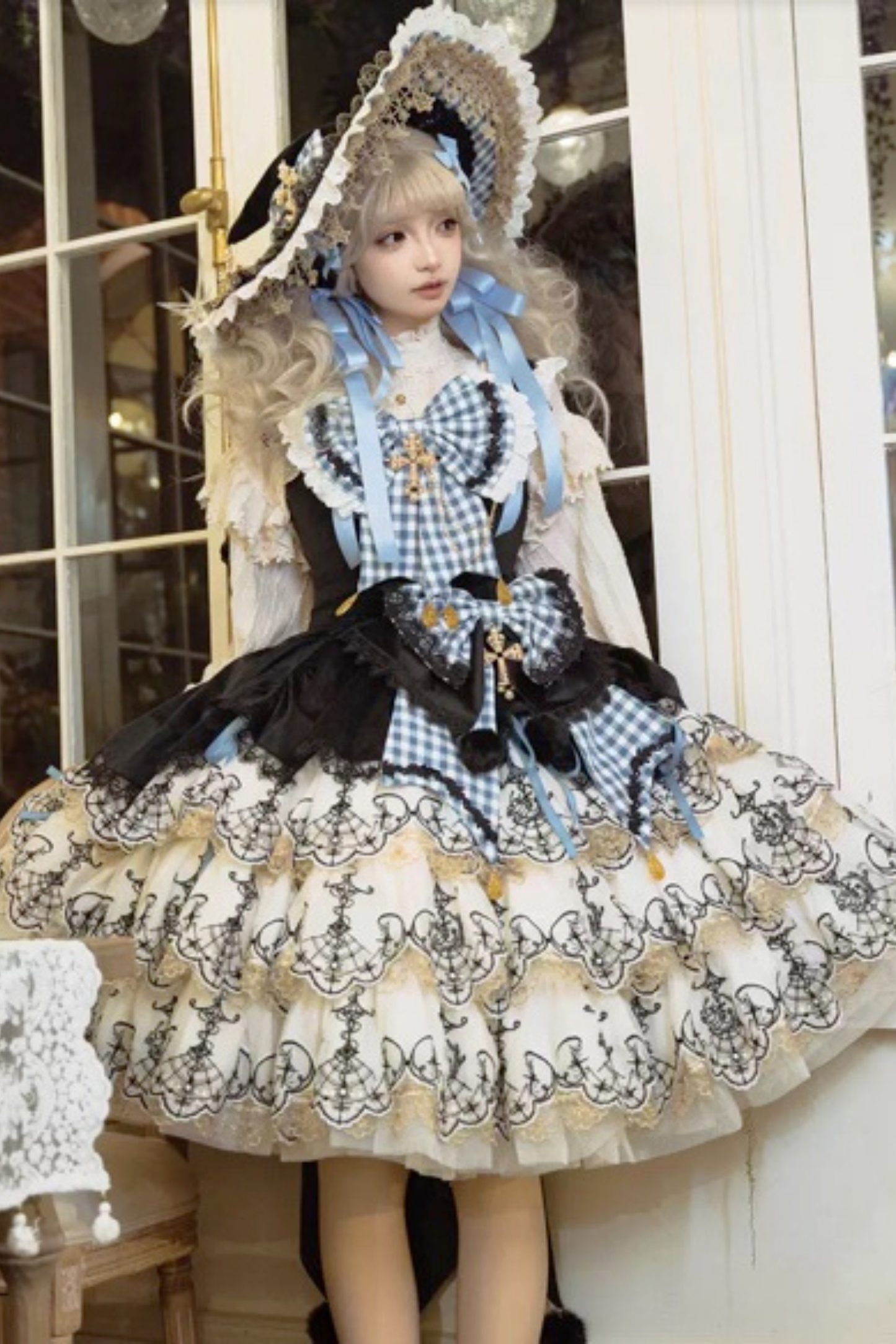 [Pre-order] Element Lolita Jumper Skirt + Inner Top + Cape + Big Ribbon + Hat