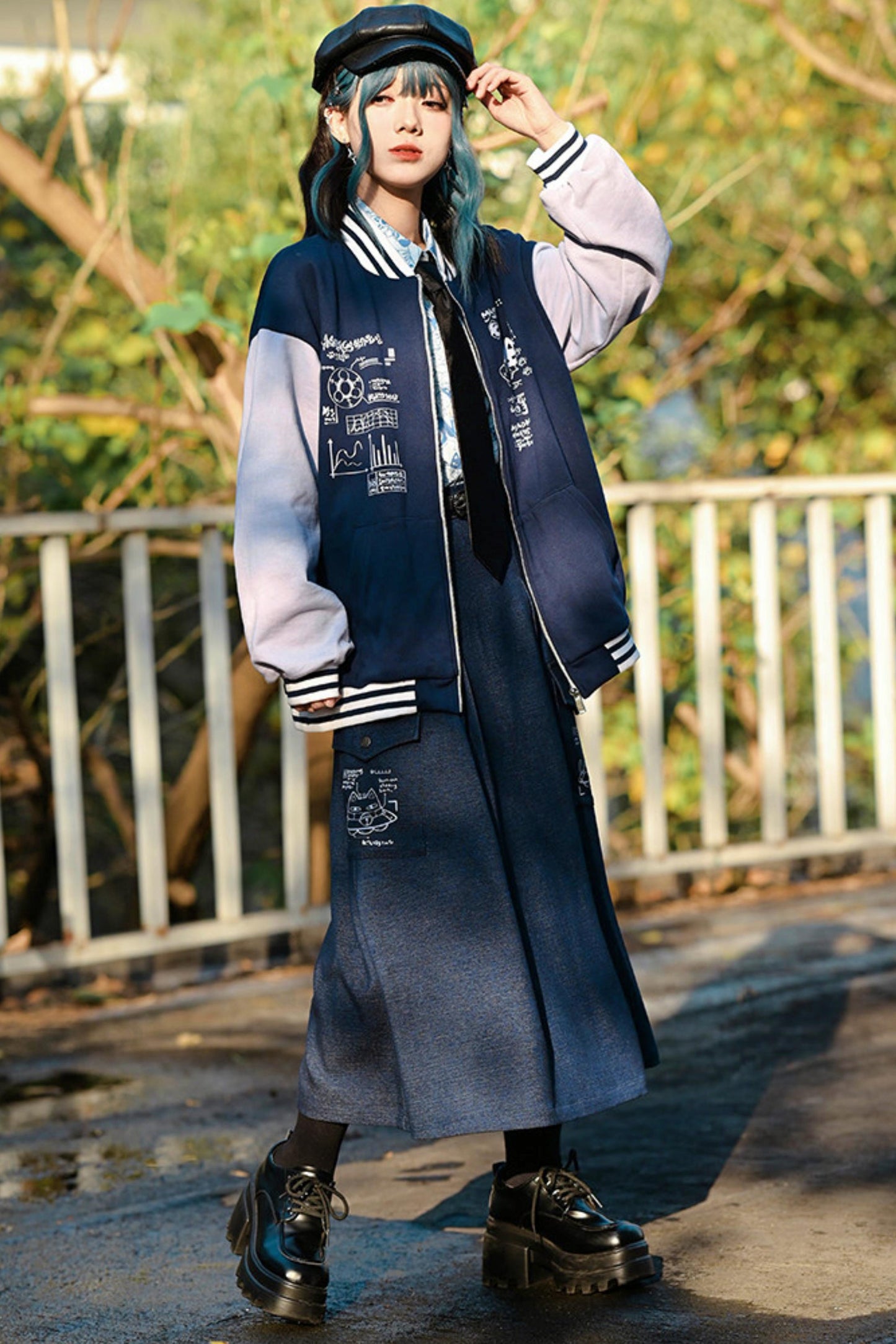 Cat Print Denim Skirt