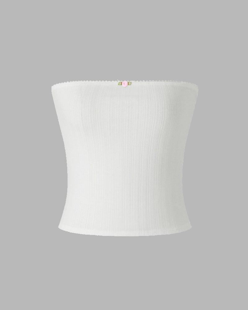 Blooming Rose Ribbed Tube Coquette Top White