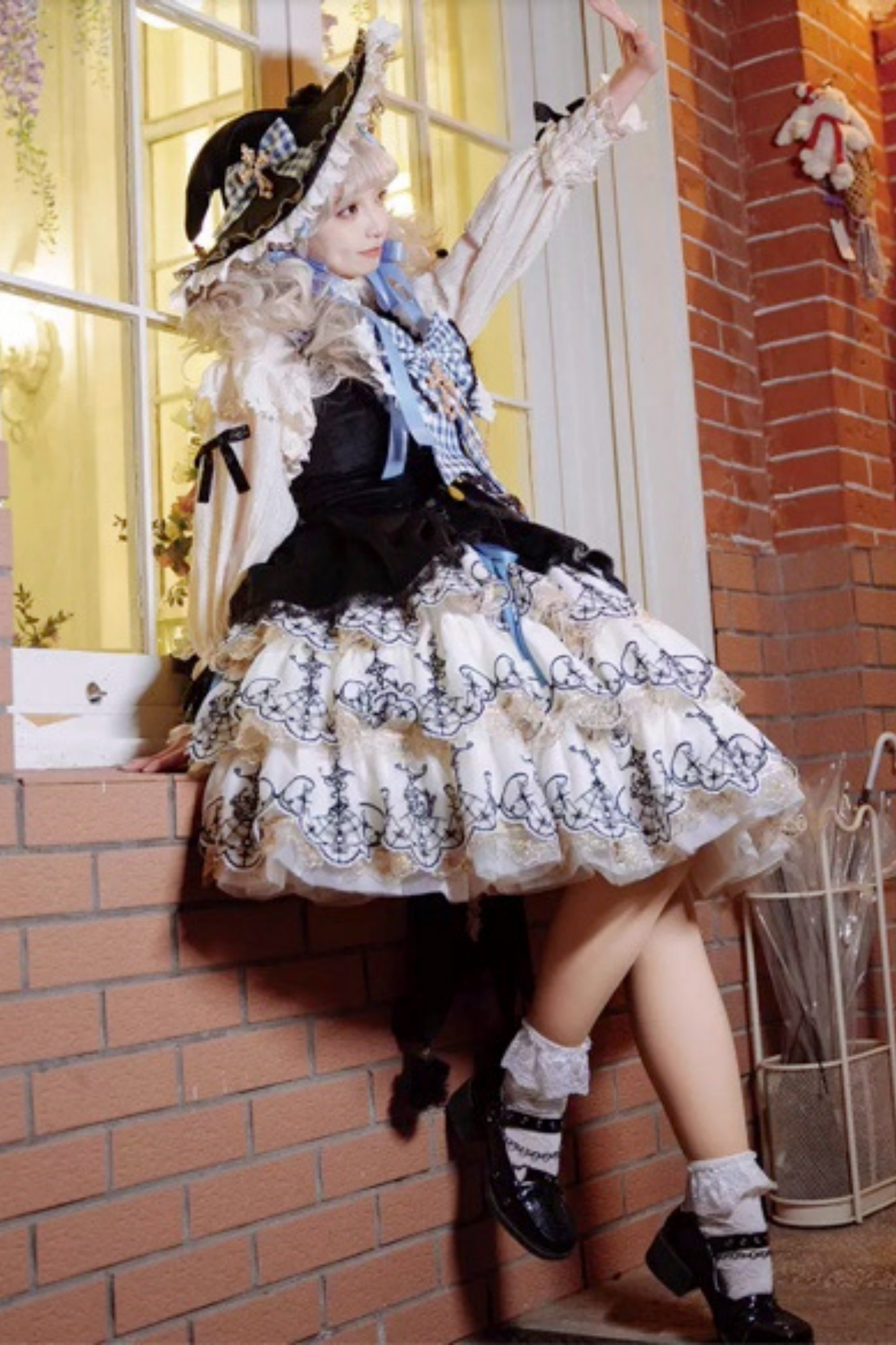 [Pre-order] Element Lolita Jumper Skirt + Inner Top + Cape + Big Ribbon + Hat