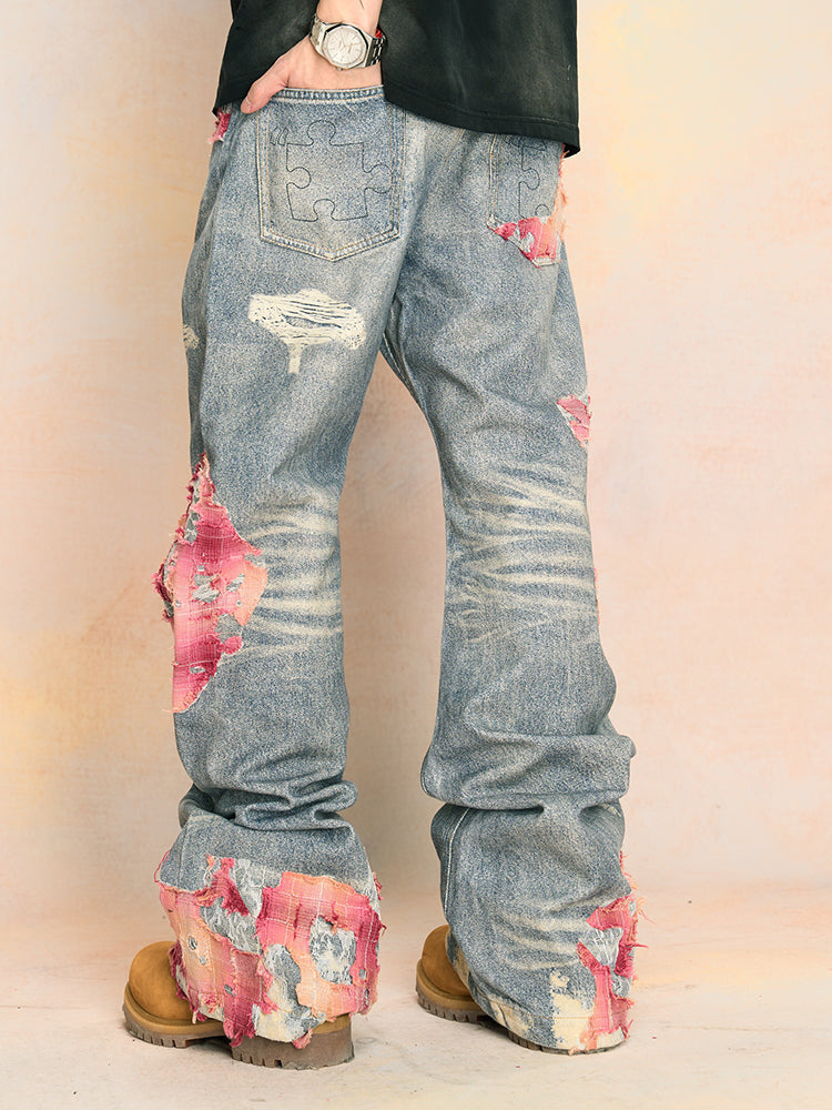 Elegant Evening Lace Embroidered Denim Jeans