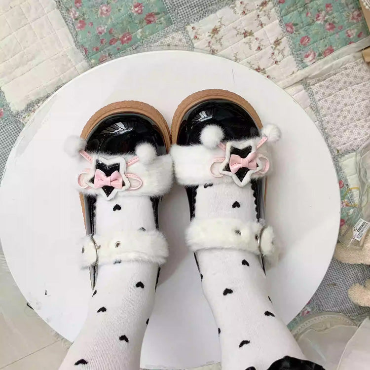 Star Bunny Ears Bowknot Furry Sweet Lolita Shoes 5 Colors