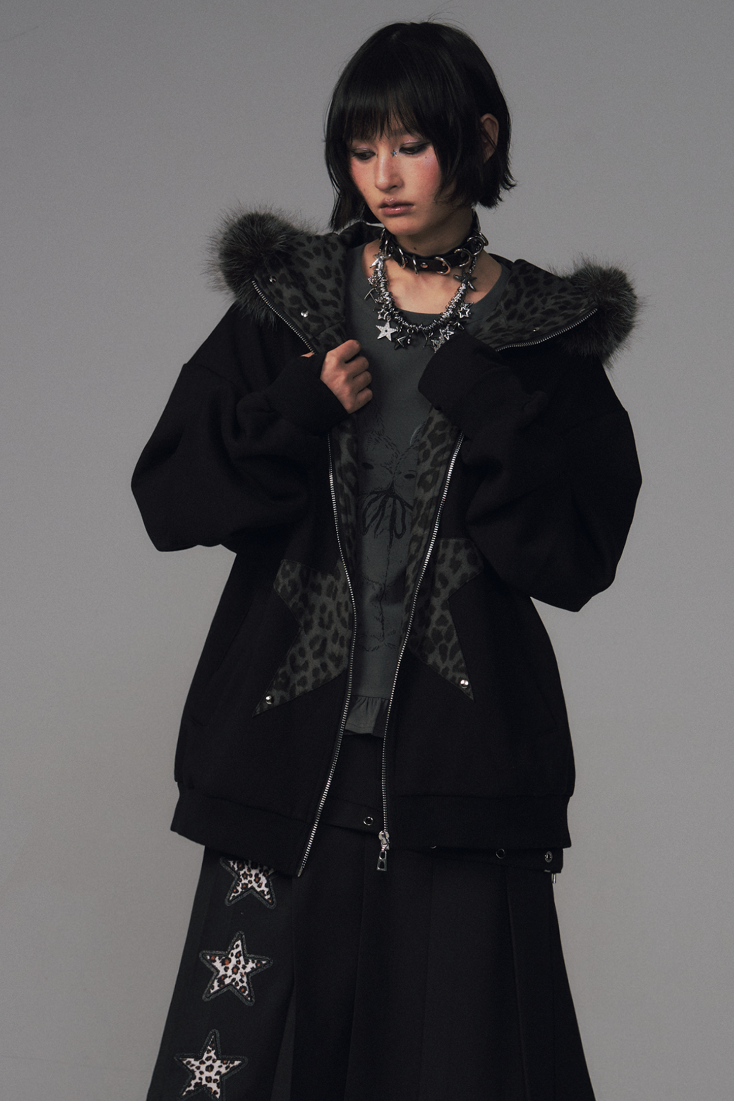 Leopard Print Fur Collar Jacket