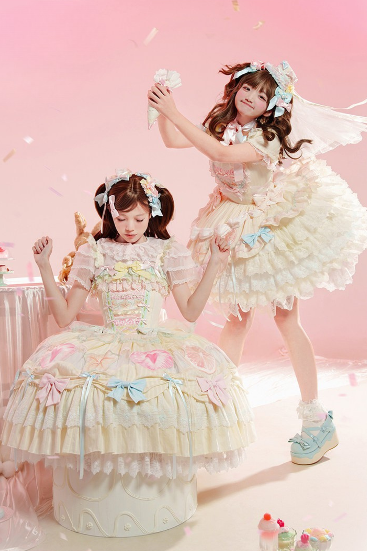 Slice Cake Gorgeous Lolita Dress + Jumper Skirt + Headband + Clip + Hat