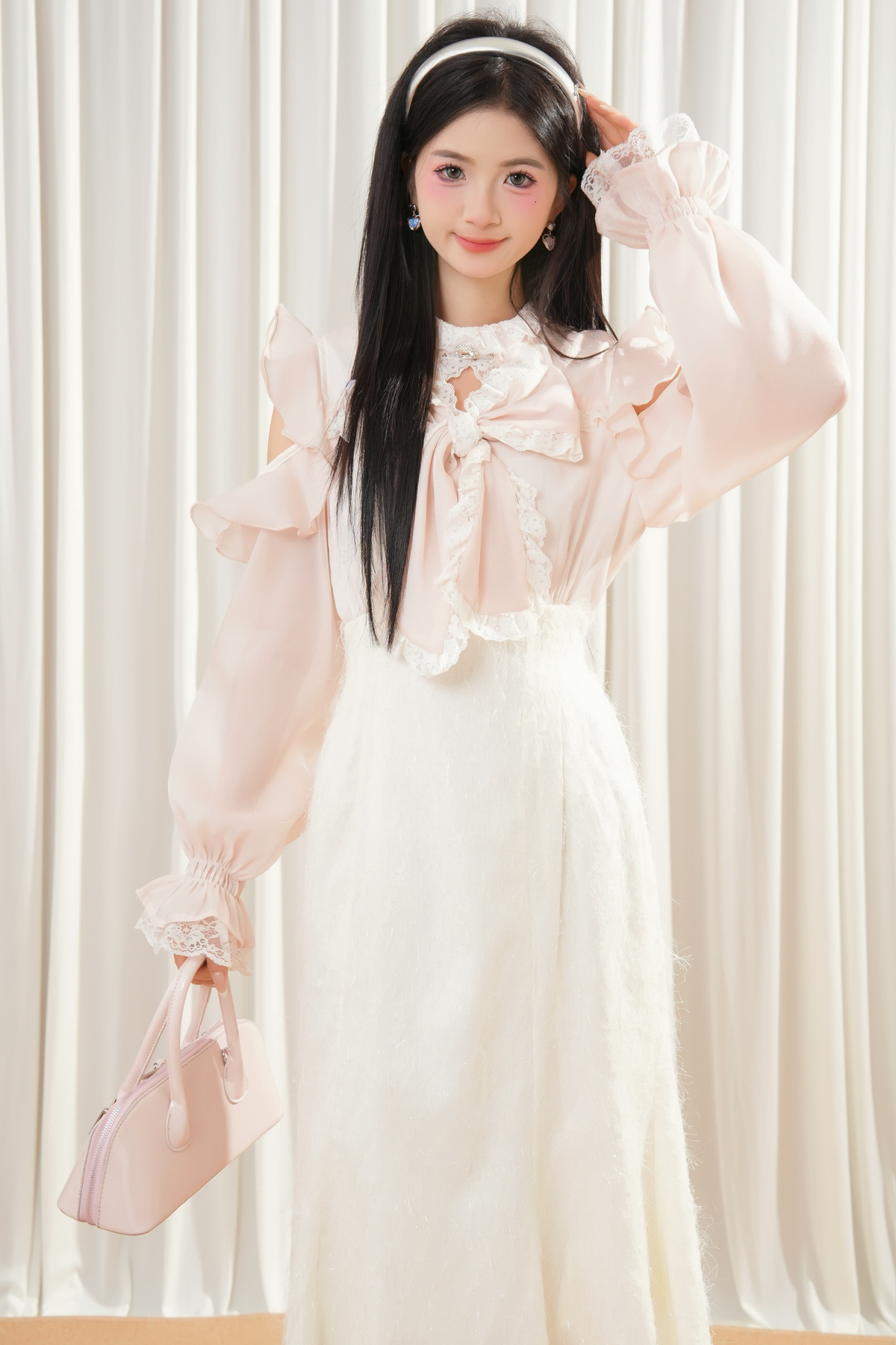 Beige Off-Shoulder Ruffle Dress
