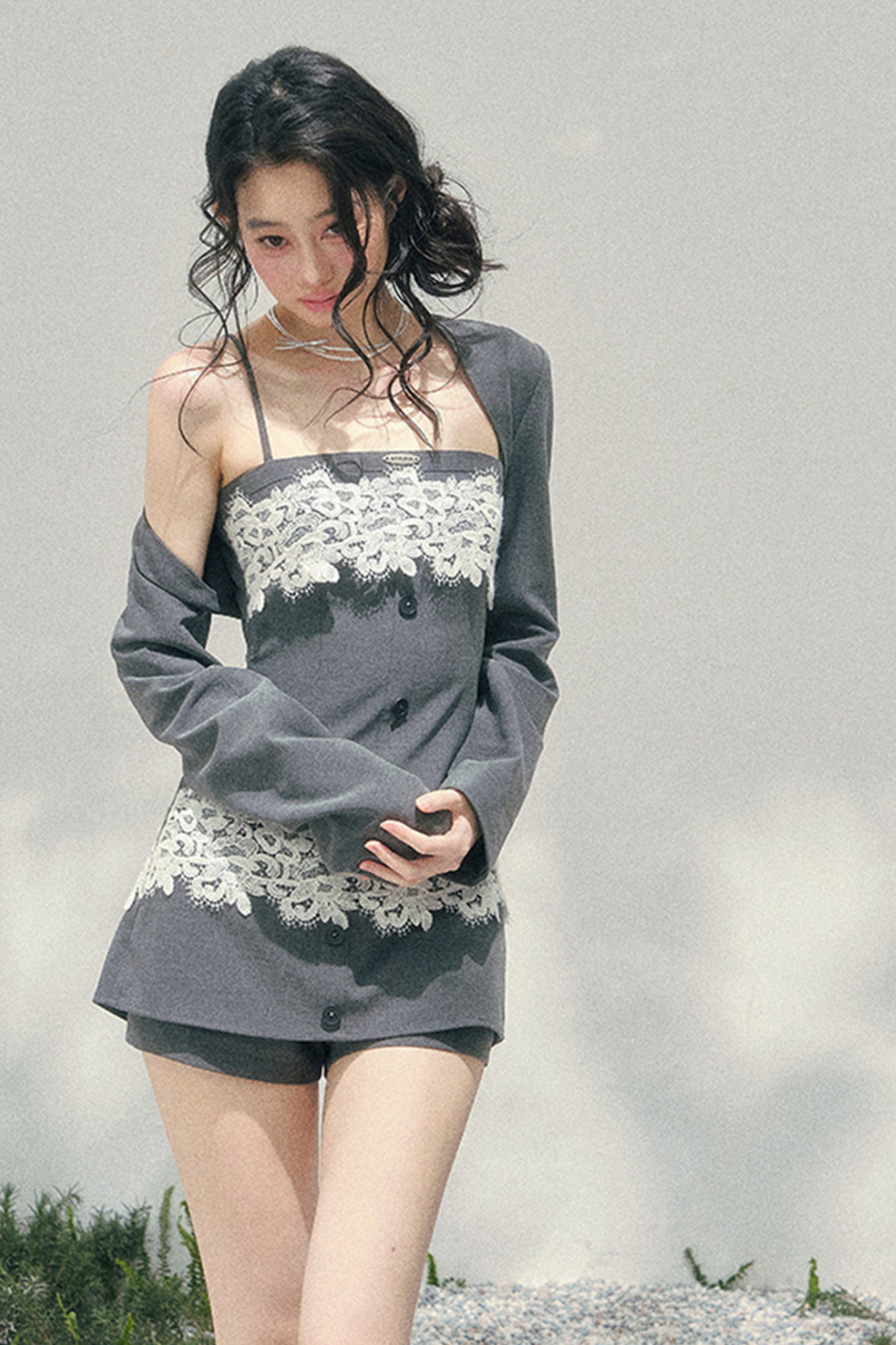 Elegant Lace Camisole Top + Shawl + Culottes
