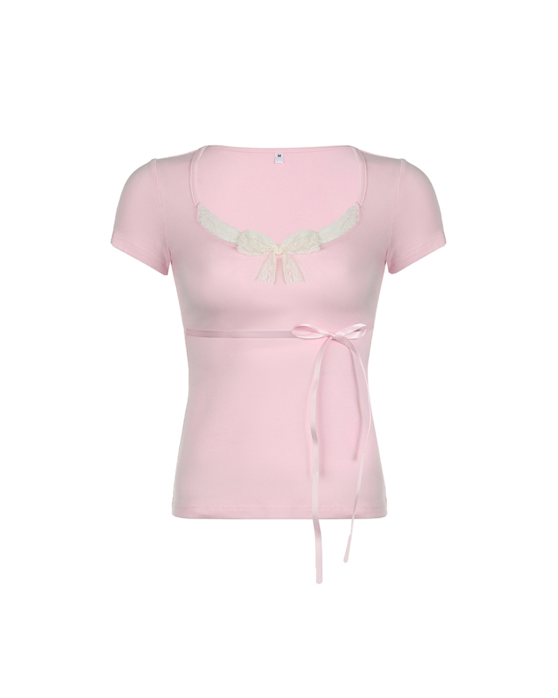 French Lace Bow Strap Coquette Shirts