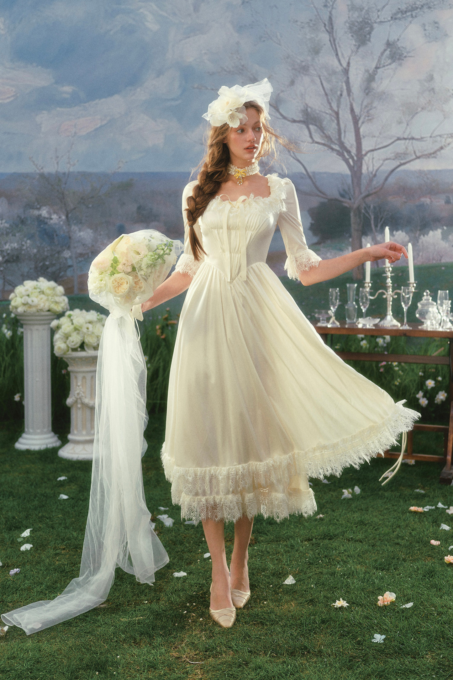 French Retro Satin Wedding Dress