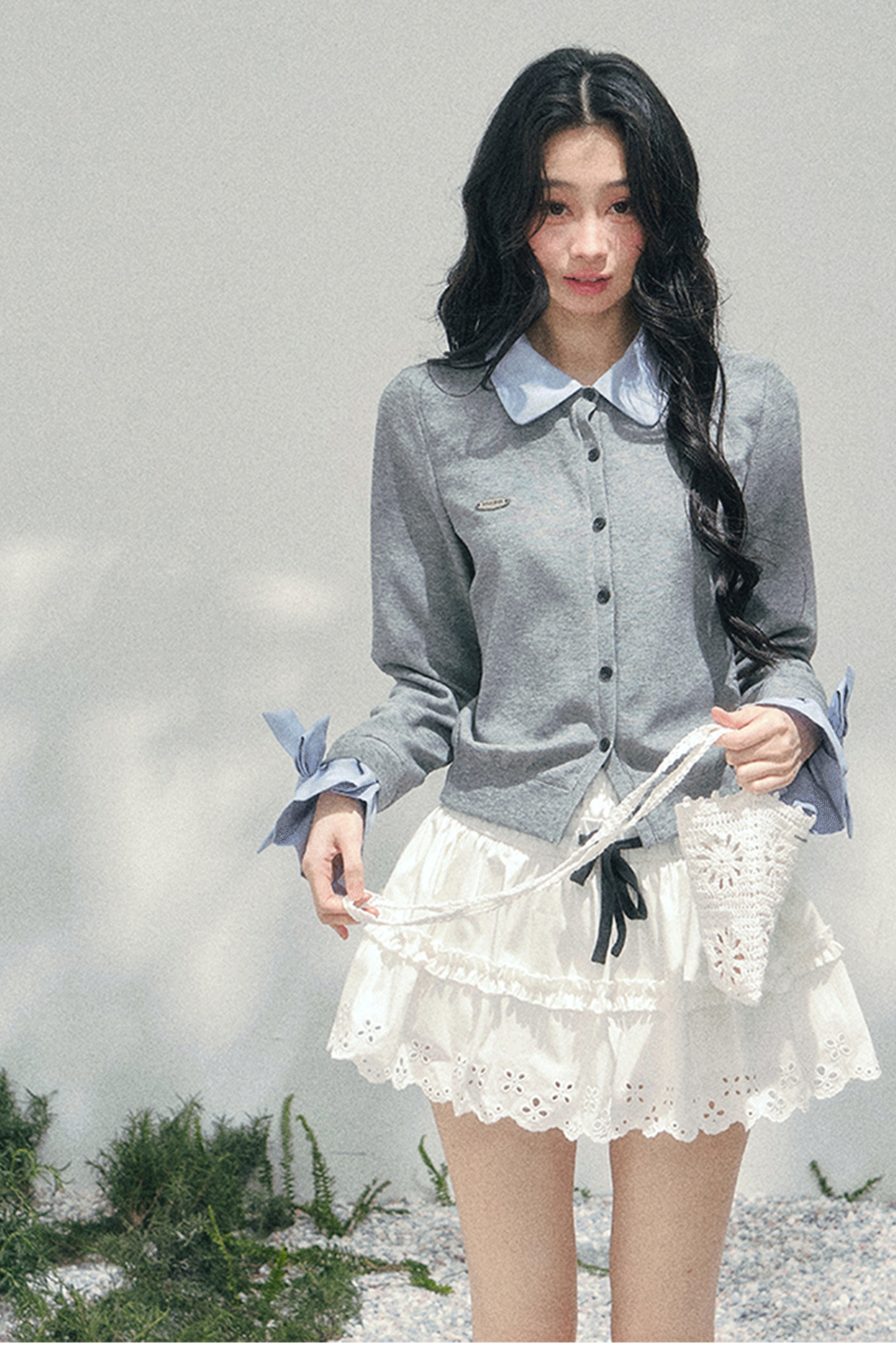 French Faux Two-Piece Polo Sweater