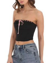 Load image into Gallery viewer, Sweet Lace Bow Strap Summer Tube Coquette Top
