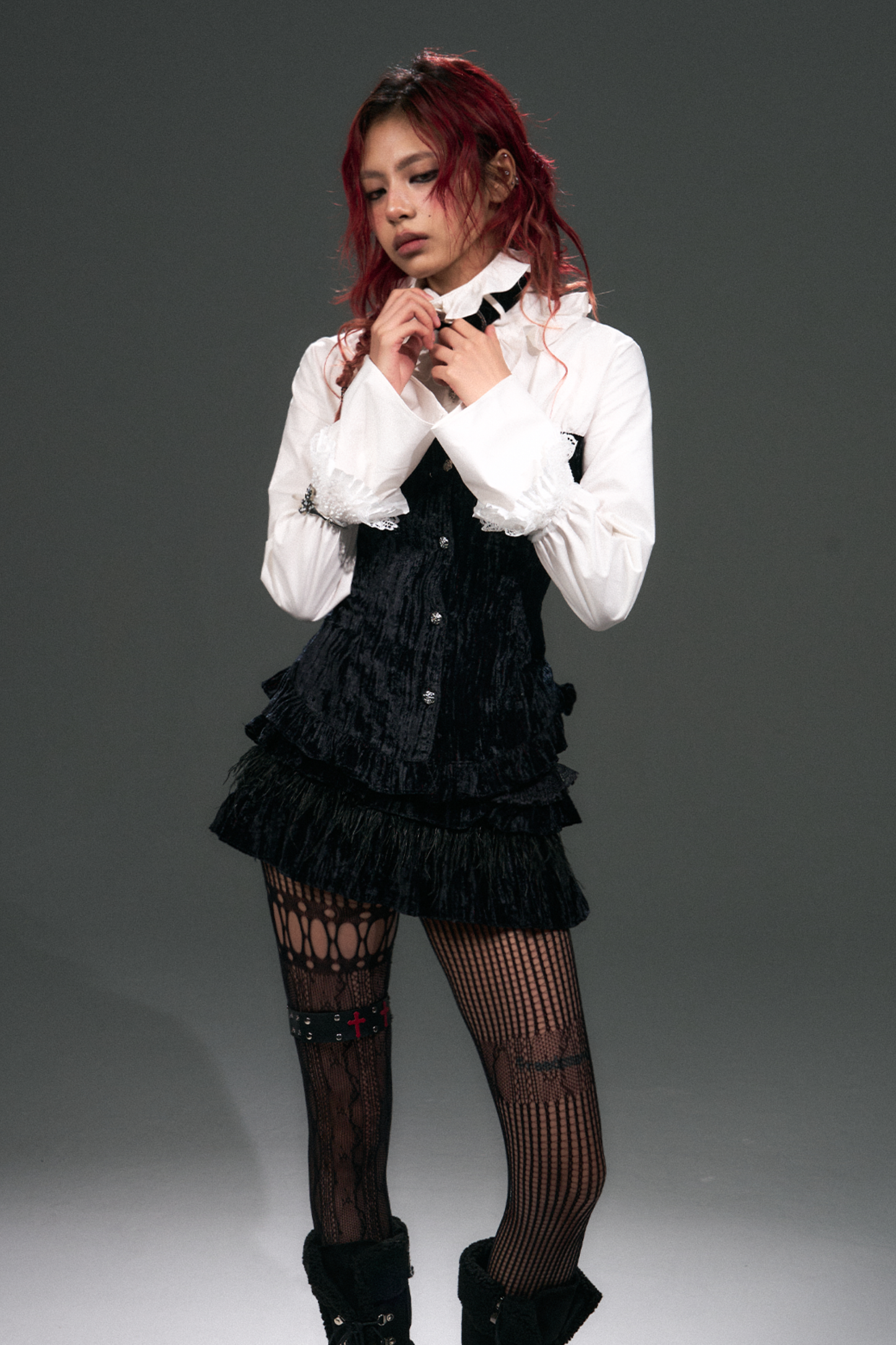 Velvet Lace-Up Blouse