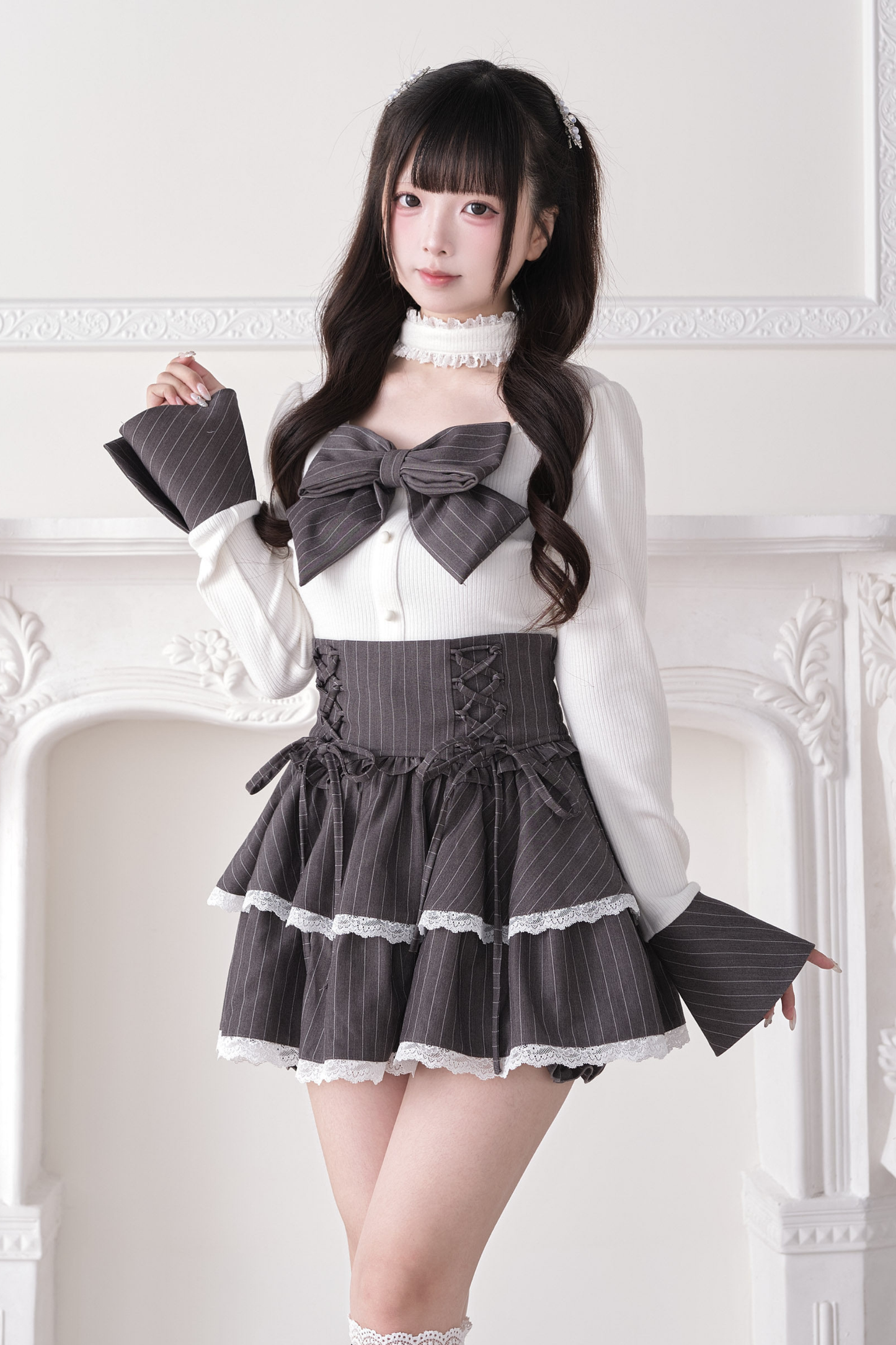 Large Bow Choker Knit Top