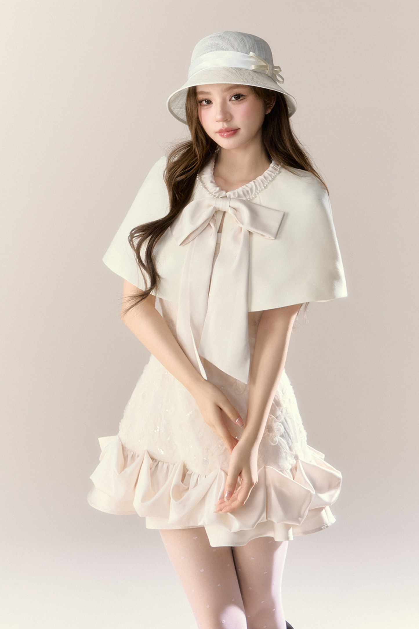 Frill Girly Pure Sleeveless Dress + Ribbon Cape