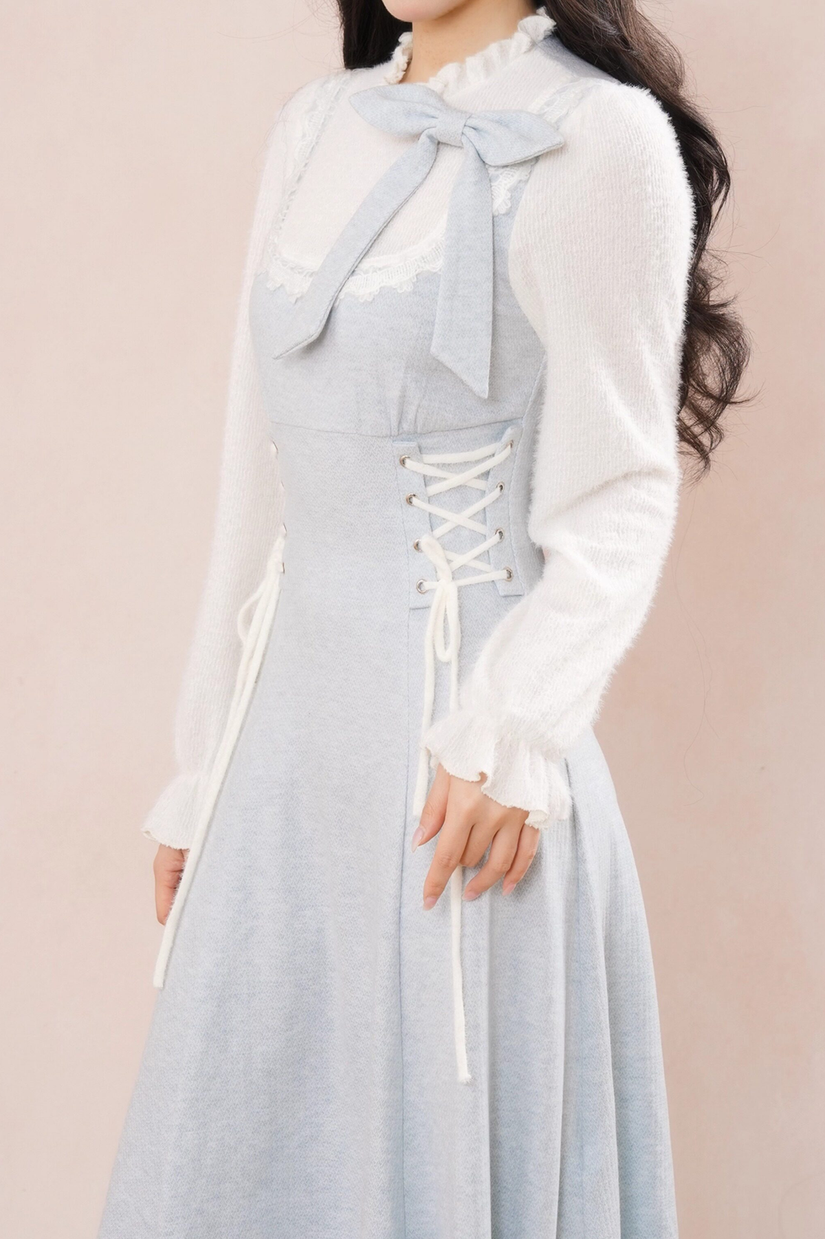 French Blue Ribbon Ruffle Dress