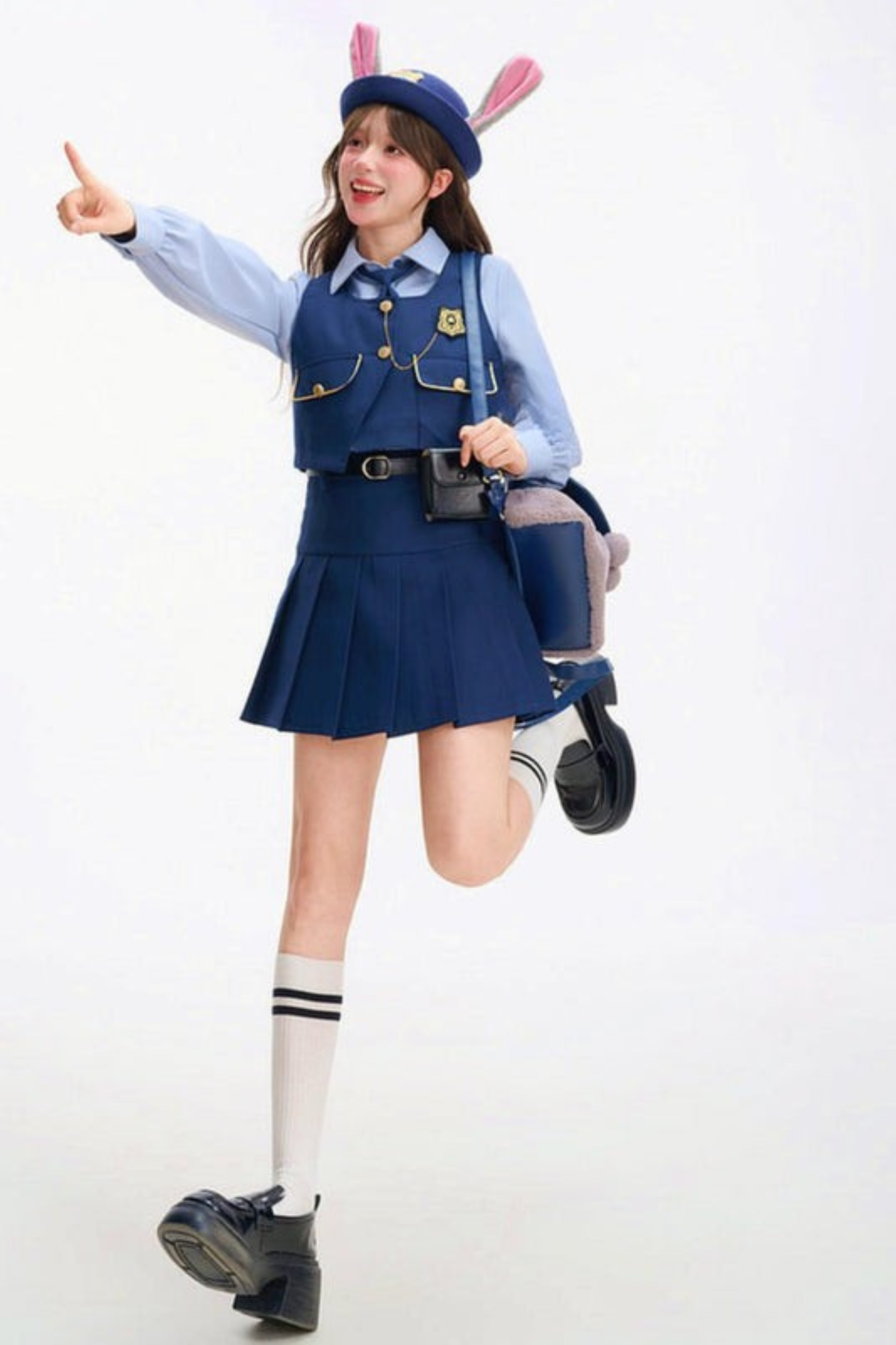 Tribal Blue Blouse with Tie Top + Skirt + Outer